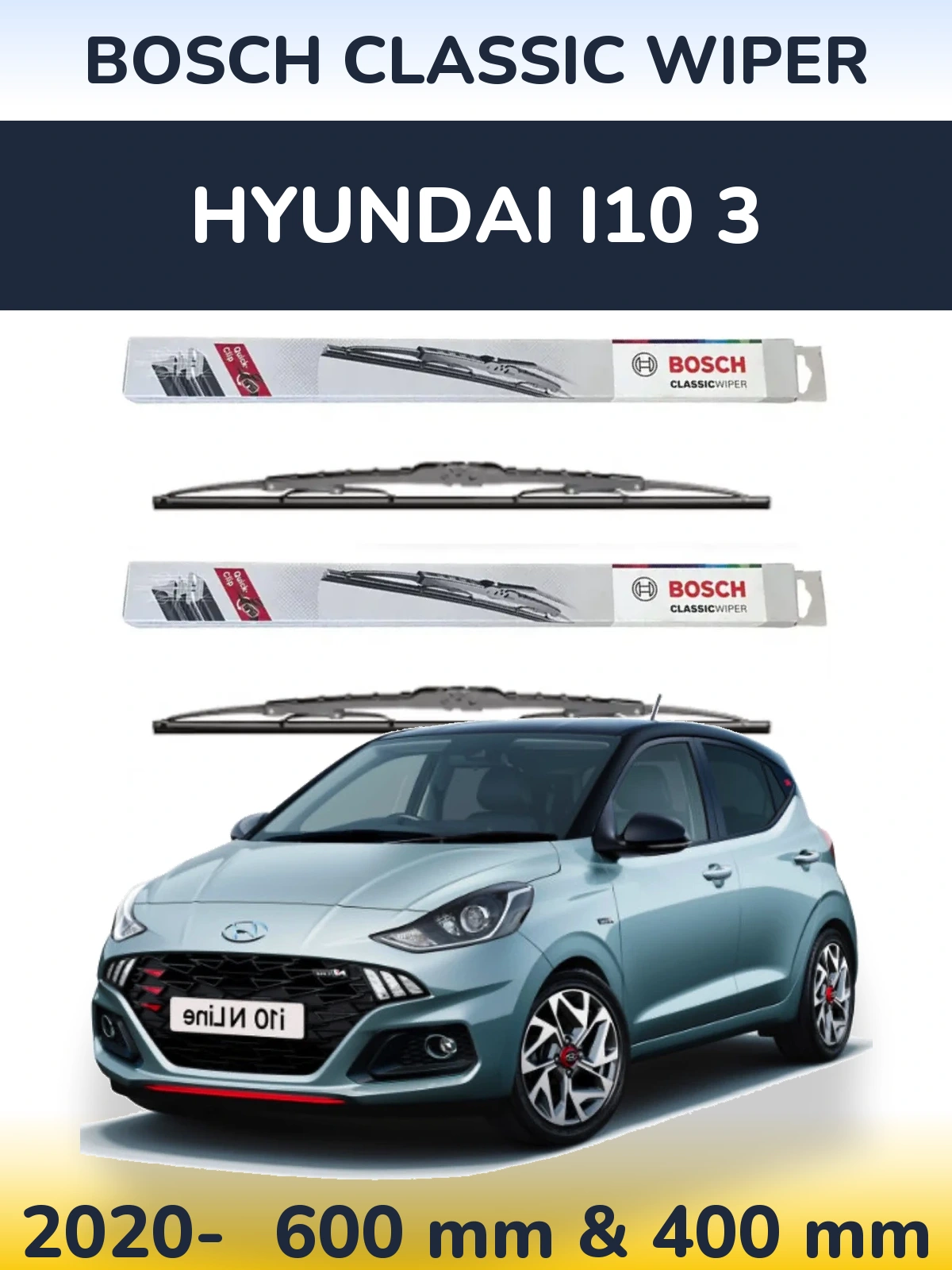 Комплект передніх щіток BOSCH Classic Wiper 600 & 400 мм для Hyundai i10 3 2020-2026