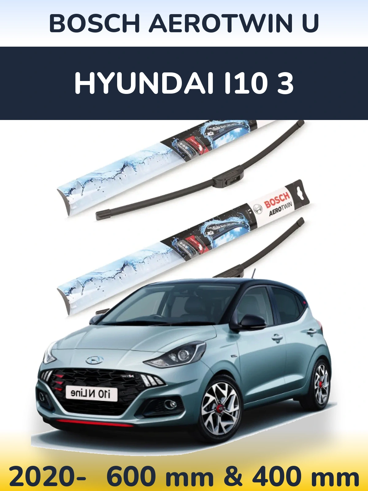 Sada předních stěračů BOSCH AeroTwin U 600 a 400 mm pro Hyundai i10 3 2020-2026