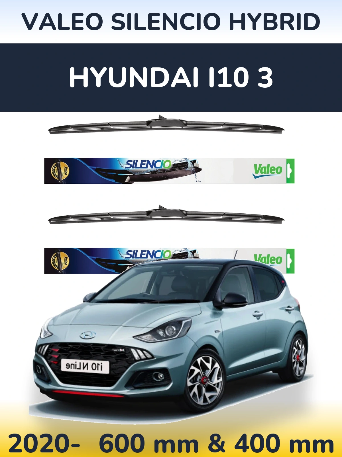 Комплект передніх щіток Valeo Silencio Hybrid 600 & 400 мм для Hyundai i10 3 2020-2026