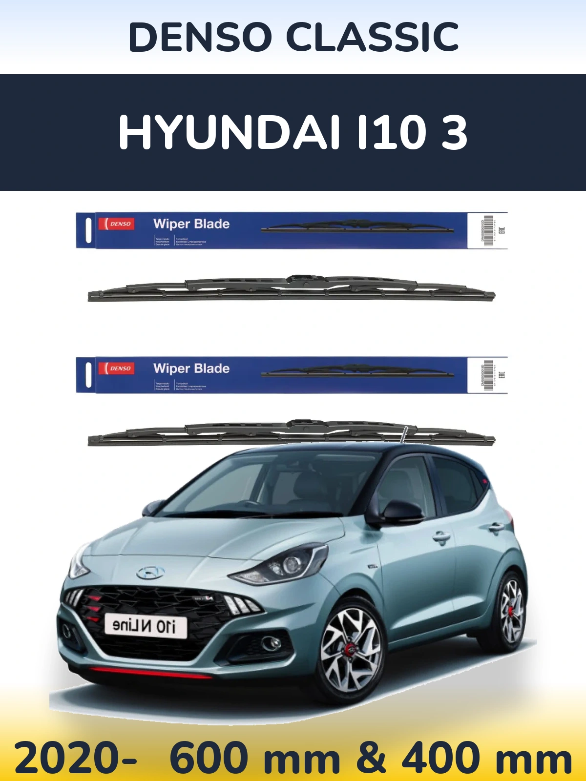 Sada předních stěračů Denso Classic 600 a 400 mm pro Hyundai i10 3 2020-2026