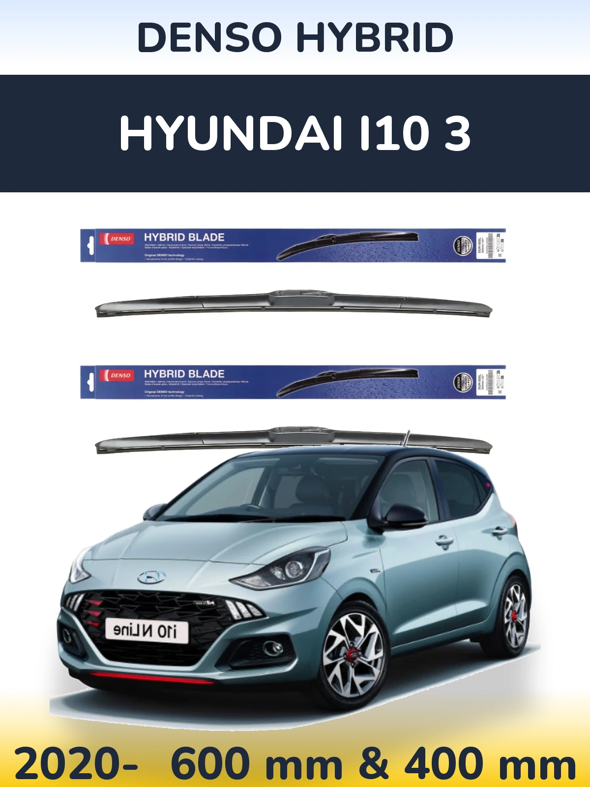 Sada předních stěračů Denso Hybrid 600 a 400 mm pro Hyundai i10 3 2020-2026