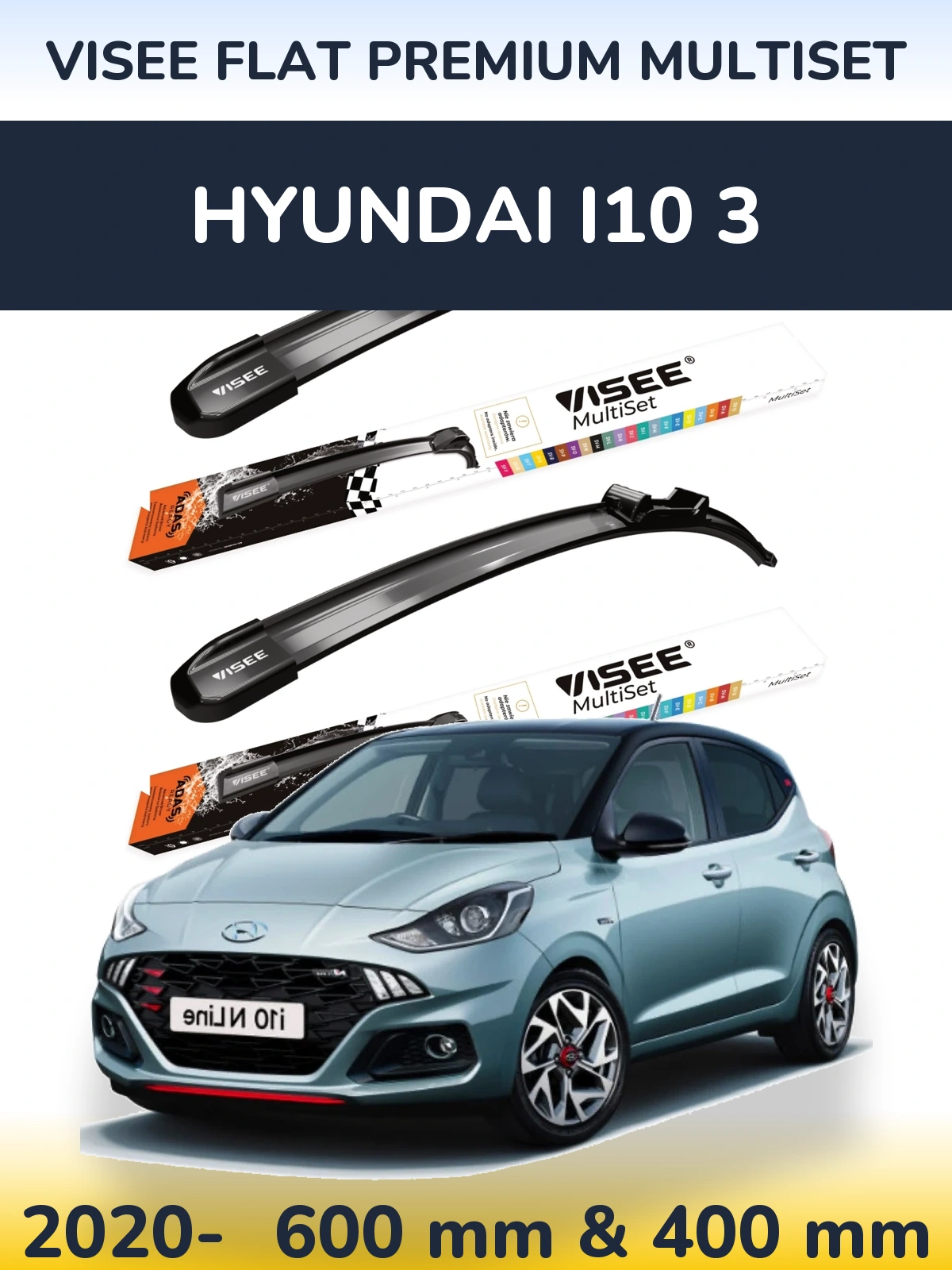 Sada předních stěračů VISEE FLAT PREMIUM MultiSet 600 a 400 mm pro Hyundai i10 3 2020-2026