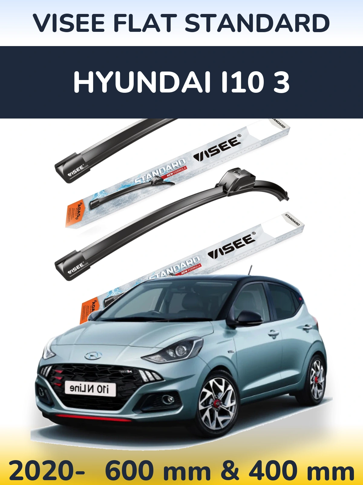 Sada předních stěračů VISEE FLAT STANDARD 600 a 400 mm pro Hyundai i10 3 2020-2026