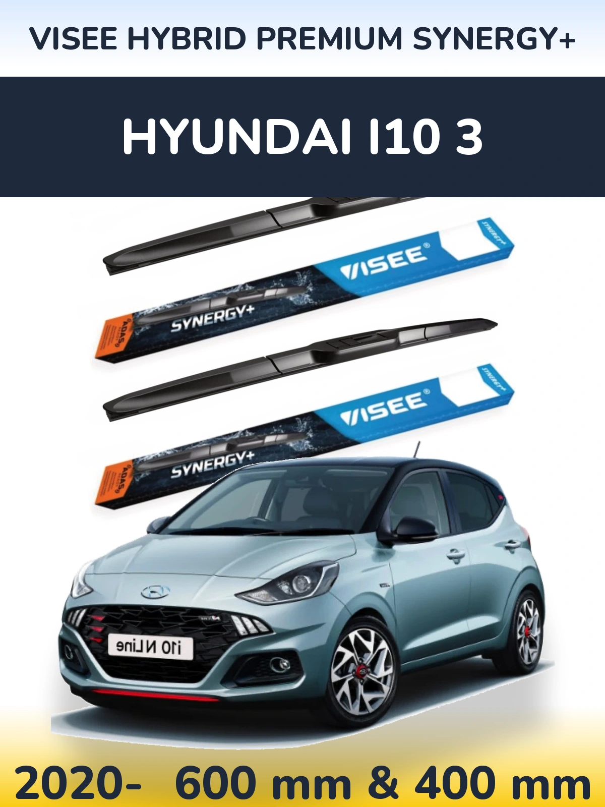 Sada předních stěračů VISEE HYBRID PREMIUM SYNERGY+ 600 a 400 mm pro Hyundai i10 3 2020-2026