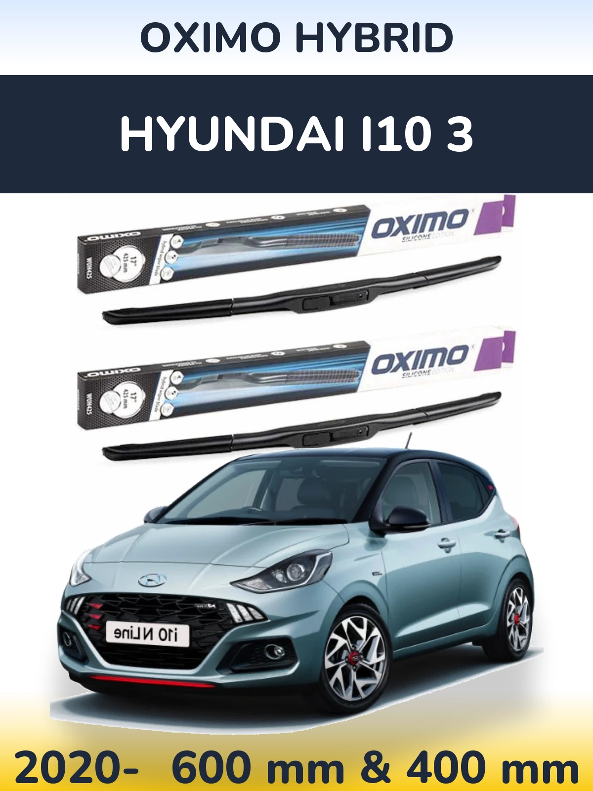 Sada předních stěračů Oximo Hybrid 600 a 400 mm pro Hyundai i10 3 2020-2026