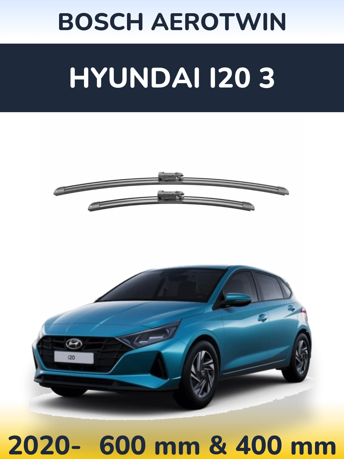 Sada předních stěračů BOSCH AeroTwin 600 a 400 mm pro Hyundai i20 3 2020-2026