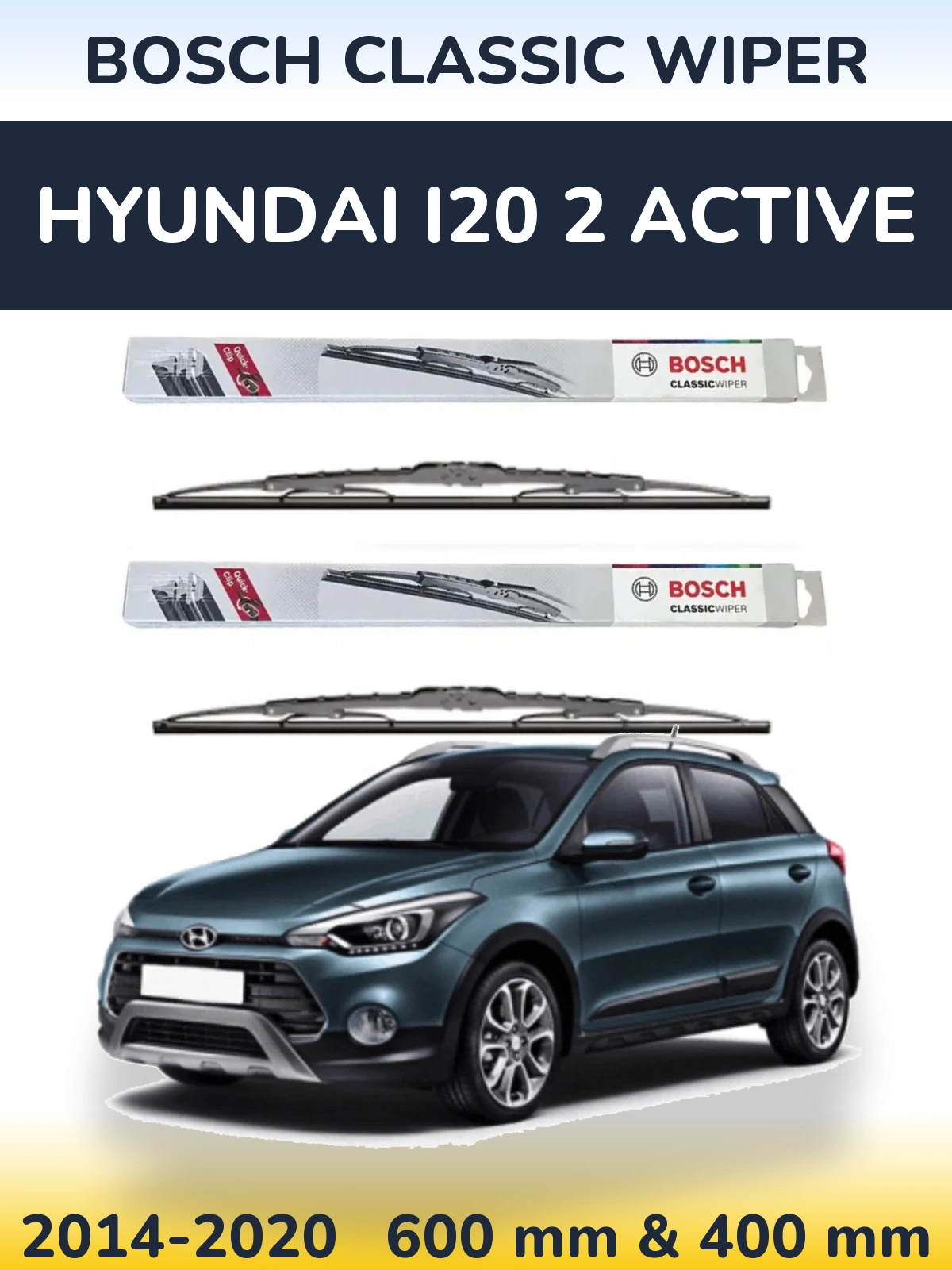 Sada předních stěračů BOSCH Classic Wiper 600 a 400 mm pro Hyundai i20 2 Active 2014-2020
