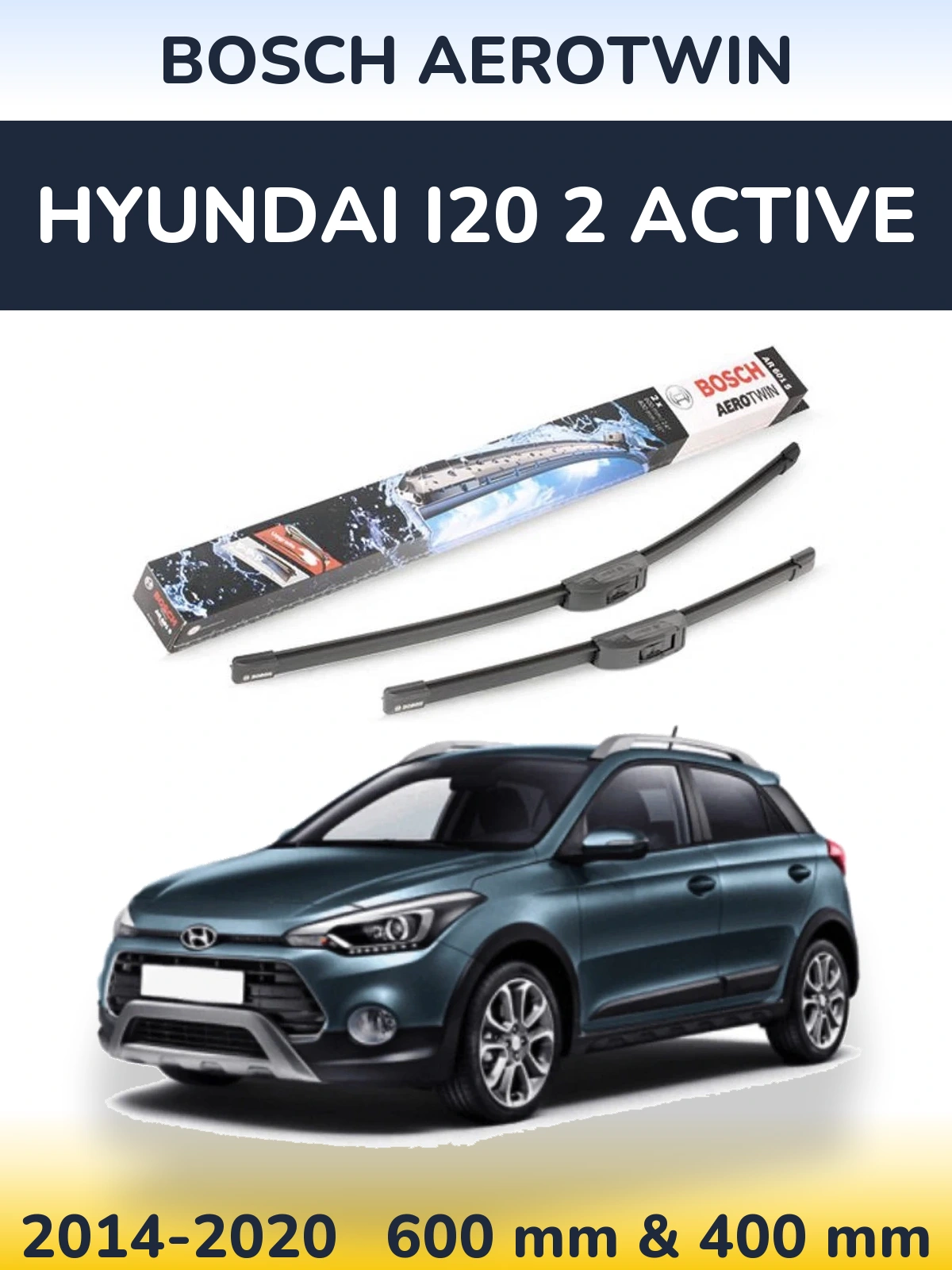 Комплект передніх щіток BOSCH AeroTwin 600 & 400 мм для Hyundai i20 2 Active 2014-2020