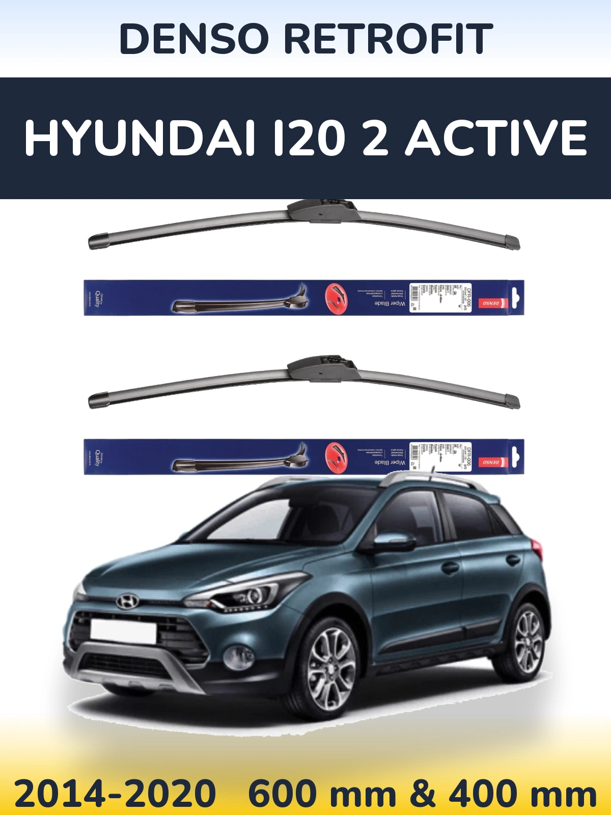 Sada předních stěračů Denso Retrofit 600 a 400 mm pro Hyundai i20 2 Active 2014-2020