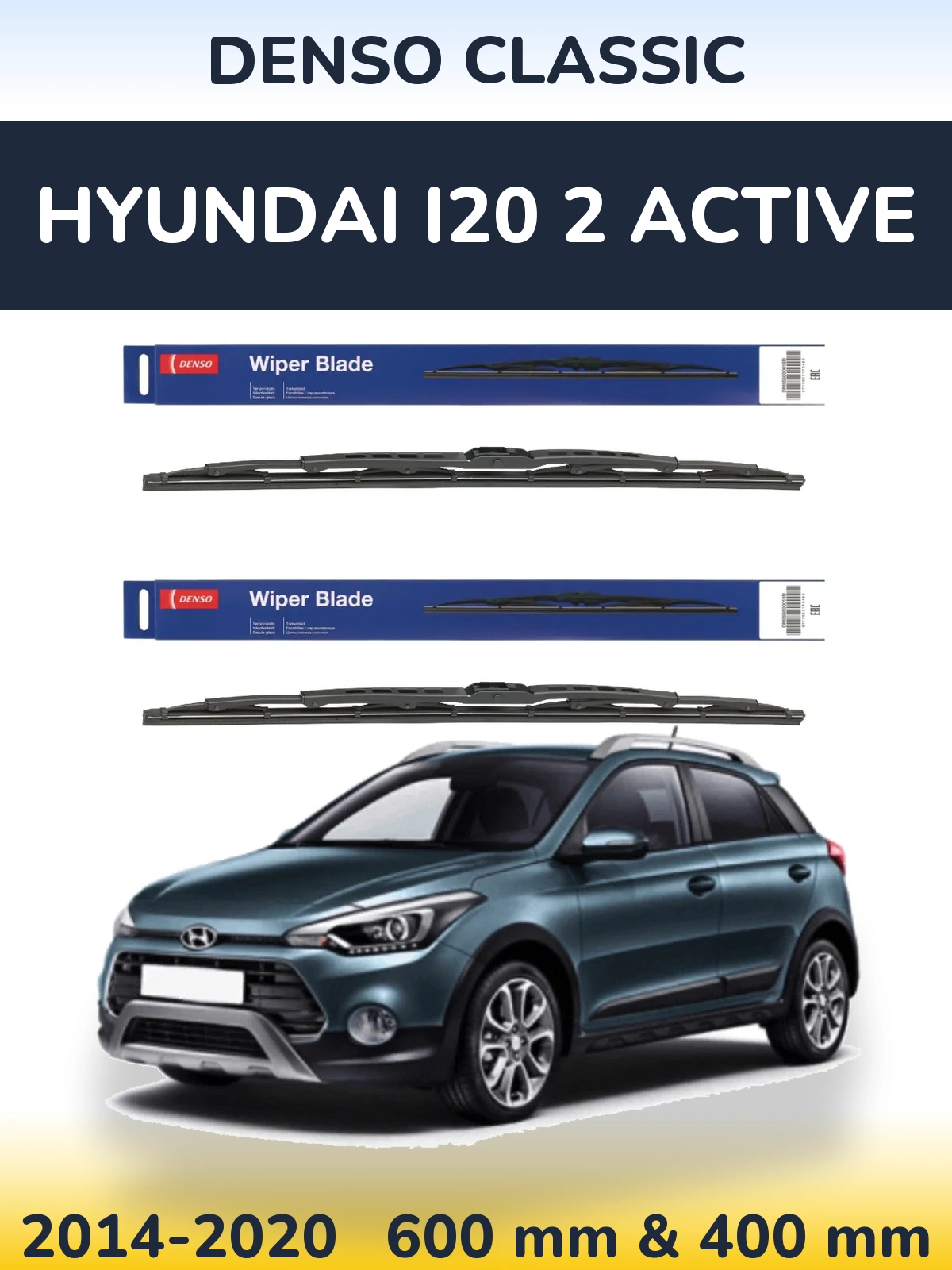 Sada předních stěračů Denso Classic 600 a 400 mm pro Hyundai i20 2 Active 2014-2020