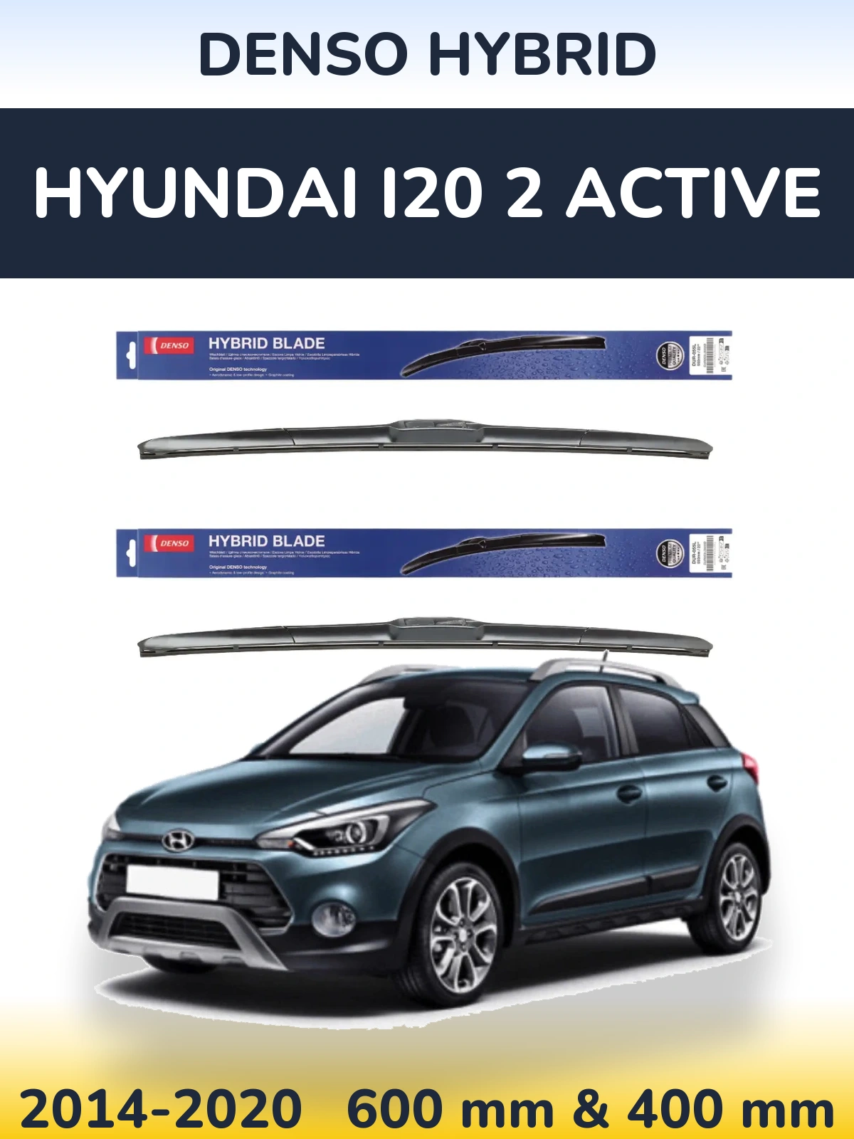 Sada předních stěračů Denso Hybrid 600 a 400 mm pro Hyundai i20 2 Active 2014-2020