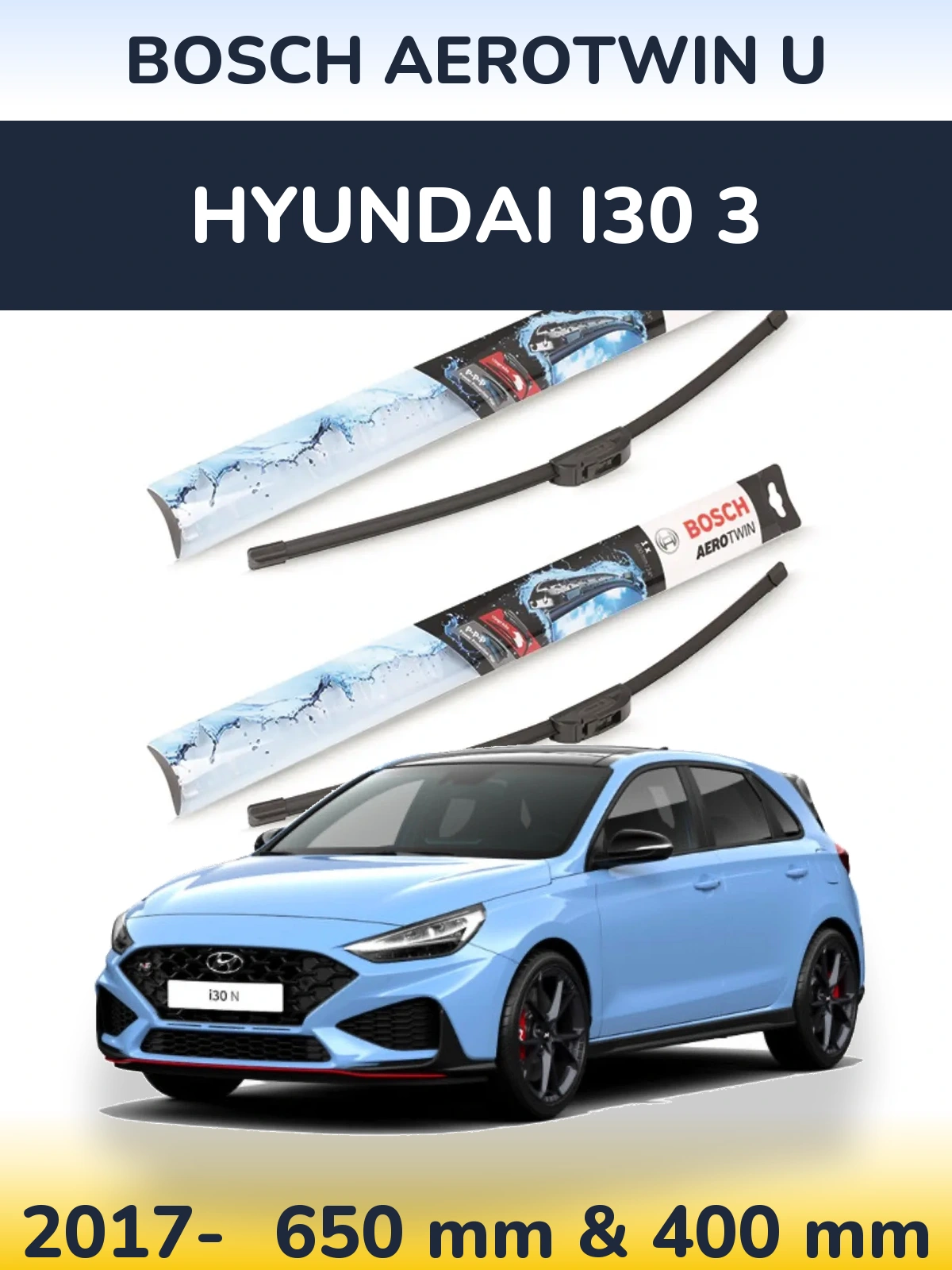 Sada předních stěračů BOSCH AeroTwin U 650 a 400 mm pro Hyundai i30 3 2017-2026