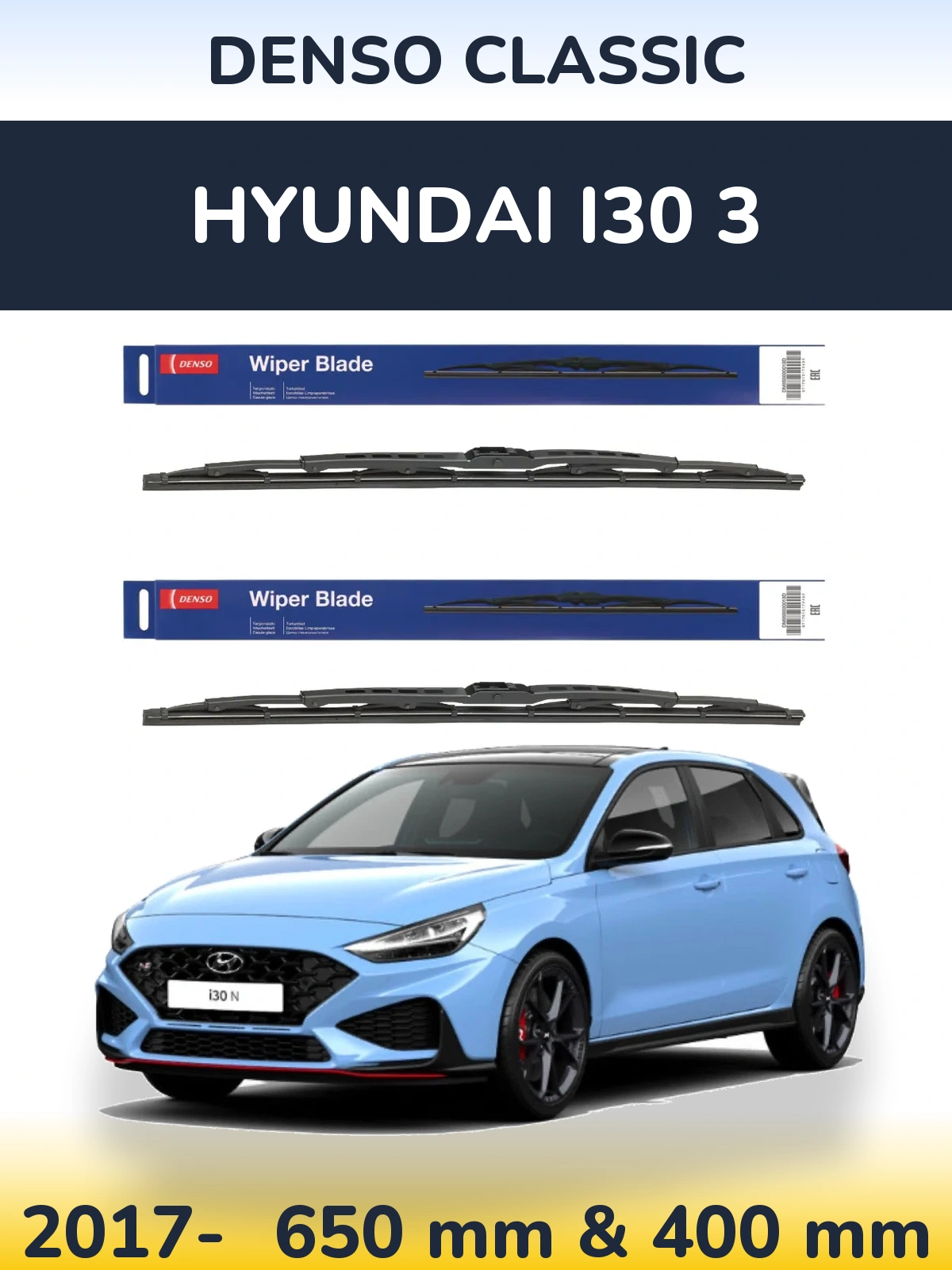Sada předních stěračů Denso Classic 650 a 400 mm pro Hyundai i30 3 2017-2026