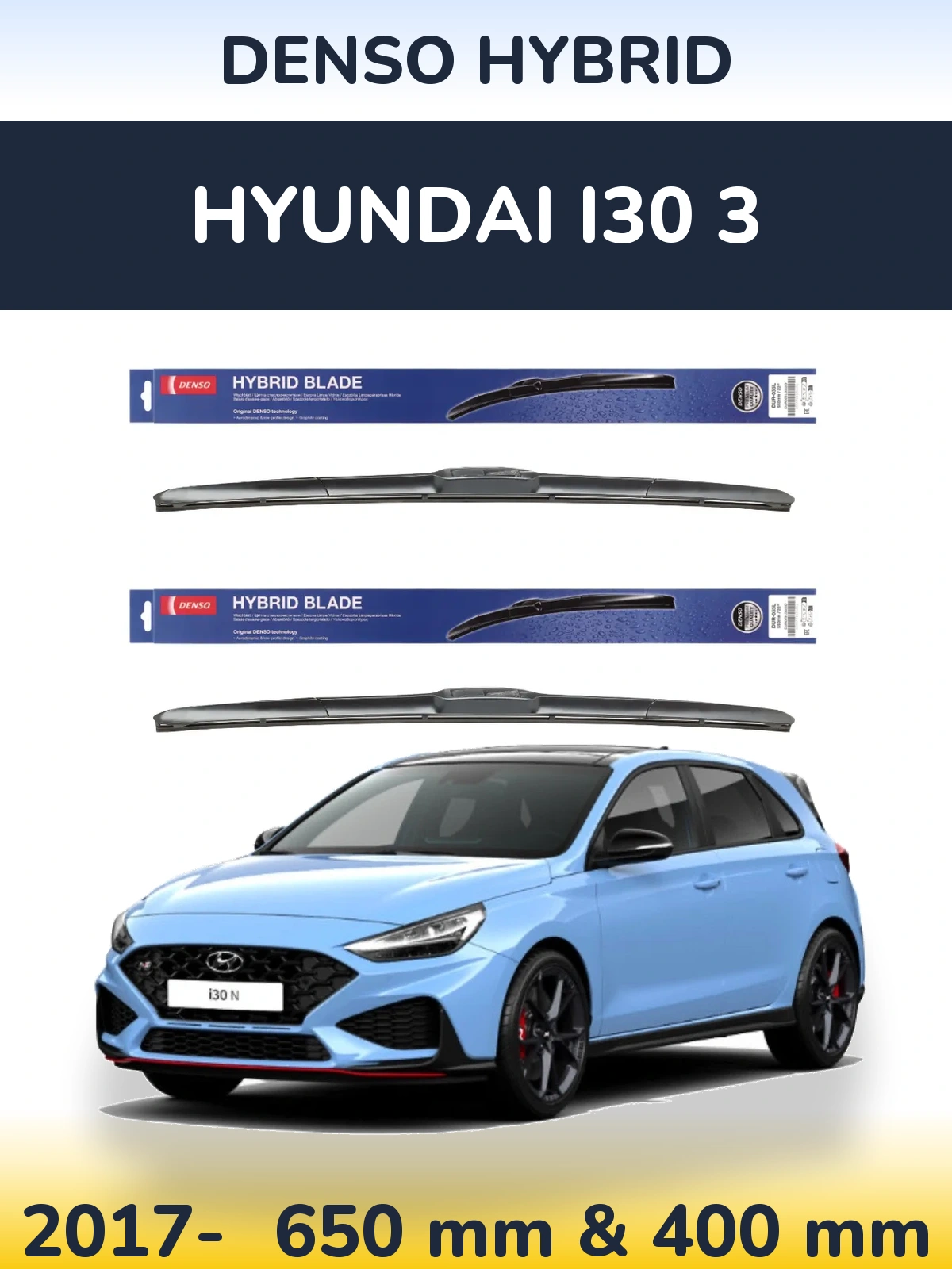 Sada předních stěračů Denso Hybrid 650 a 400 mm pro Hyundai i30 3 2017-2026