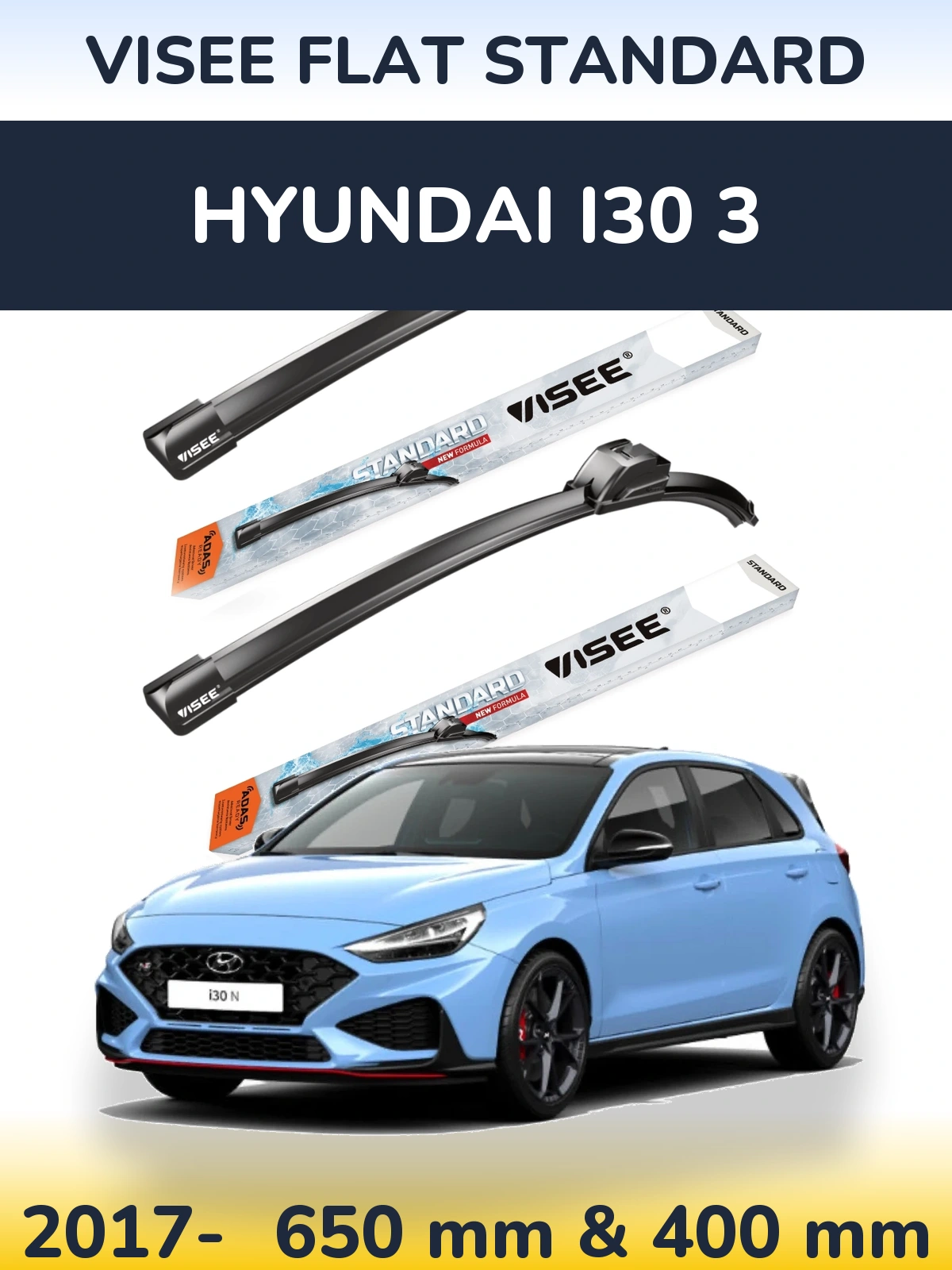 Sada předních stěračů VISEE FLAT STANDARD 650 a 400 mm pro Hyundai i30 3 2017-2026