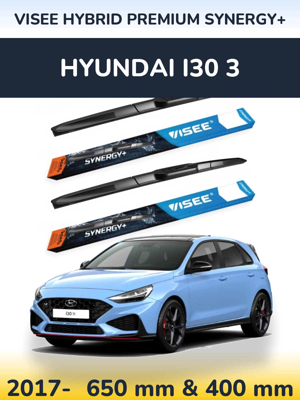 Sada předních stěračů VISEE HYBRID PREMIUM SYNERGY+ 650 a 400 mm pro Hyundai i30 3 2017-2026