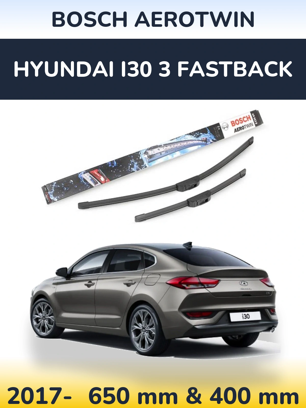 Комплект передніх щіток BOSCH AeroTwin 650 & 400 мм для Hyundai i30 3 Fastback 2017-2026