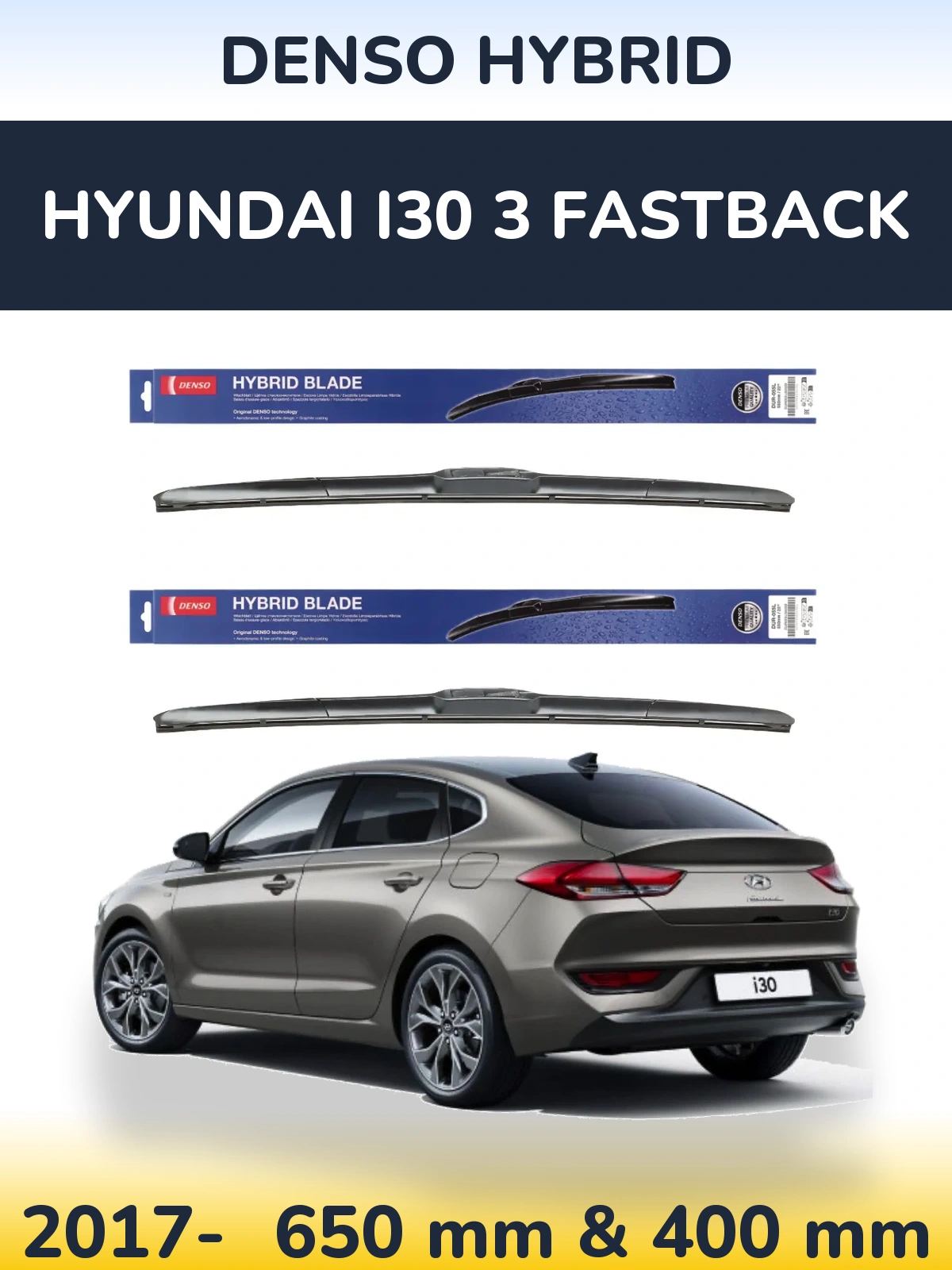 Sada předních stěračů Denso Hybrid 650 a 400 mm pro Hyundai i30 3 Fastback 2017-2026