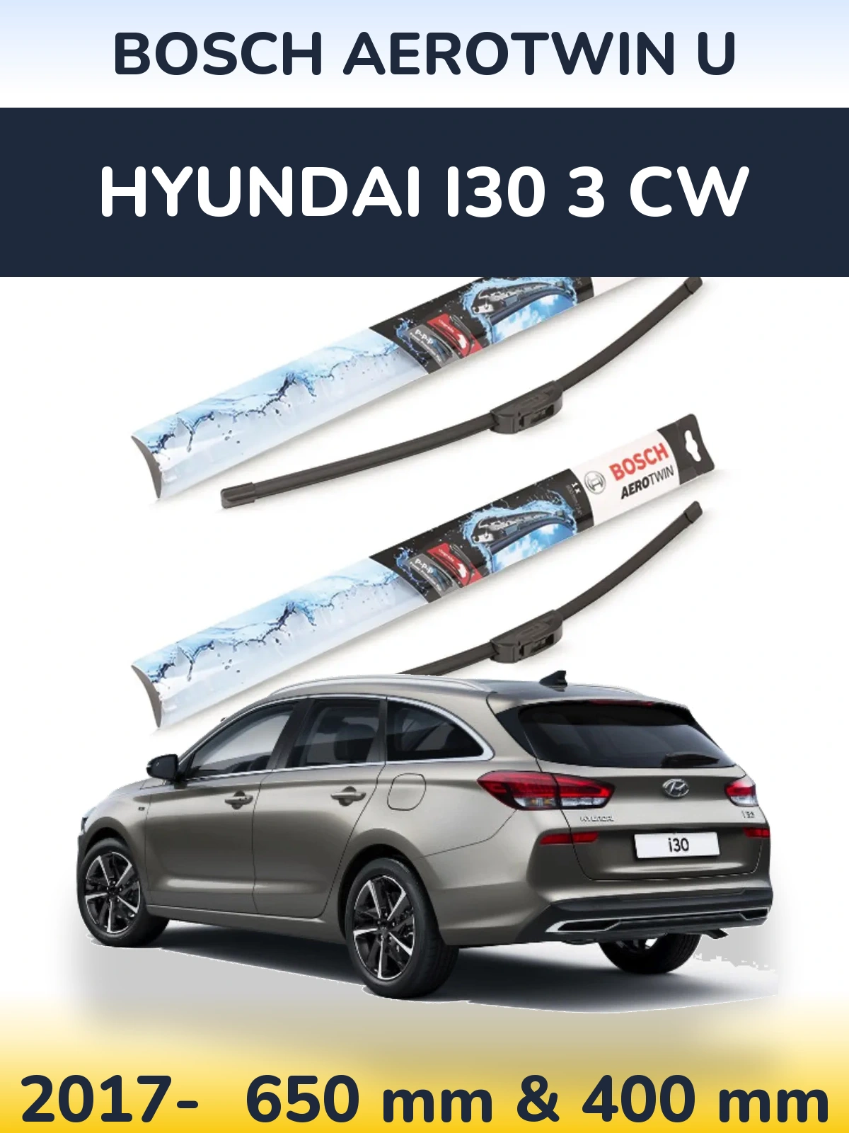 Sada předních stěračů BOSCH AeroTwin U 650 a 400 mm pro Hyundai i30 3 CW 2017-2026