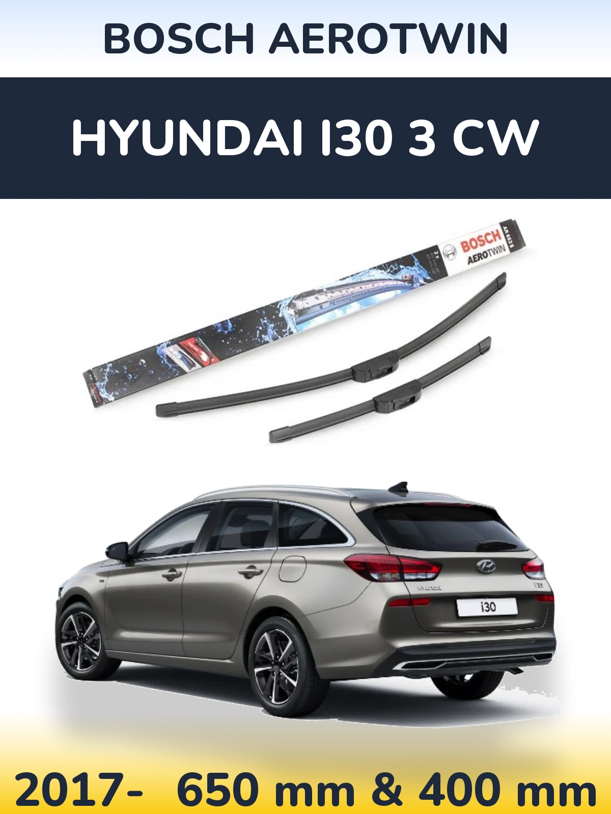 Sada předních stěračů BOSCH AeroTwin 650 a 400 mm pro Hyundai i30 3 CW 2017-2026
