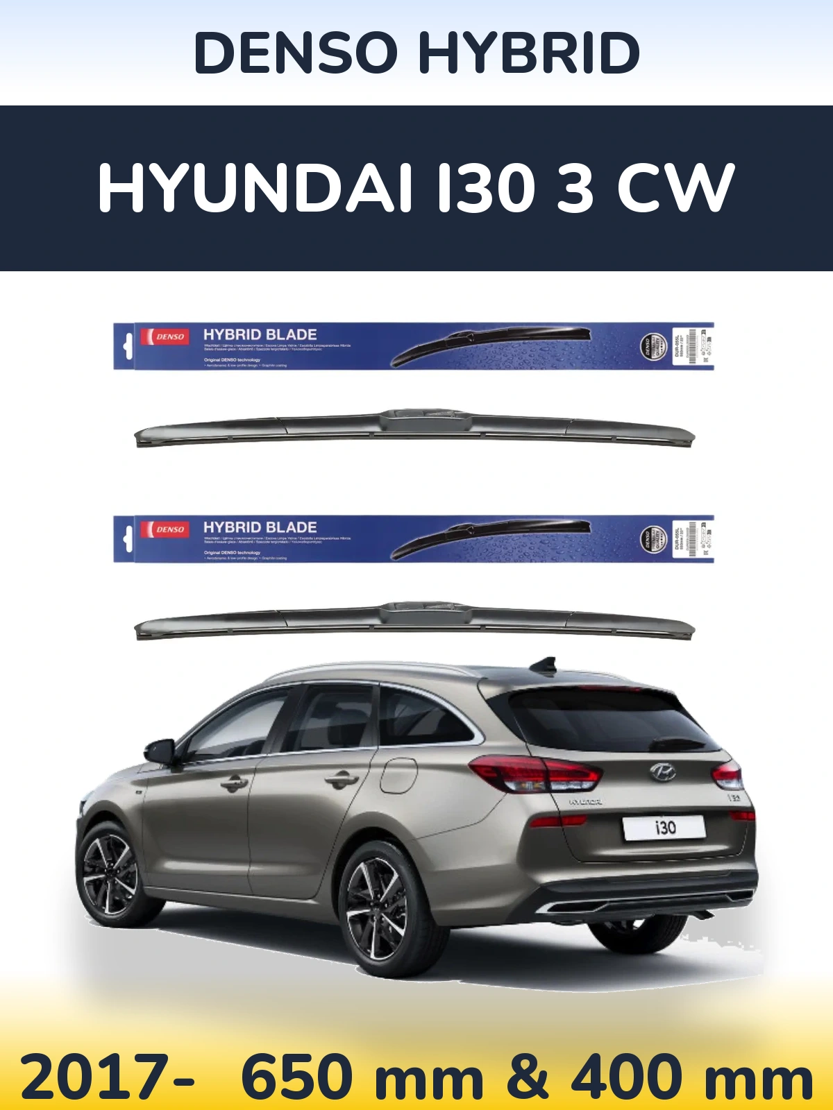Sada předních stěračů Denso Hybrid 650 a 400 mm pro Hyundai i30 3 CW 2017-2026