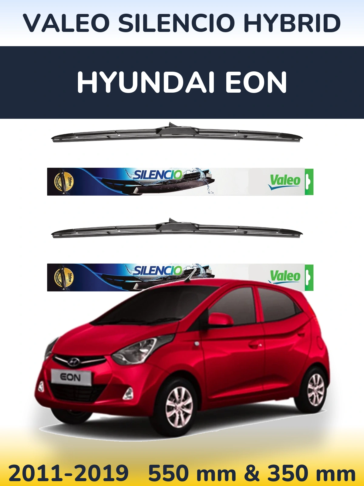 Sada předních stěračů Valeo Silencio Hybrid 550 a 350 mm pro Hyundai EON 2011-2019