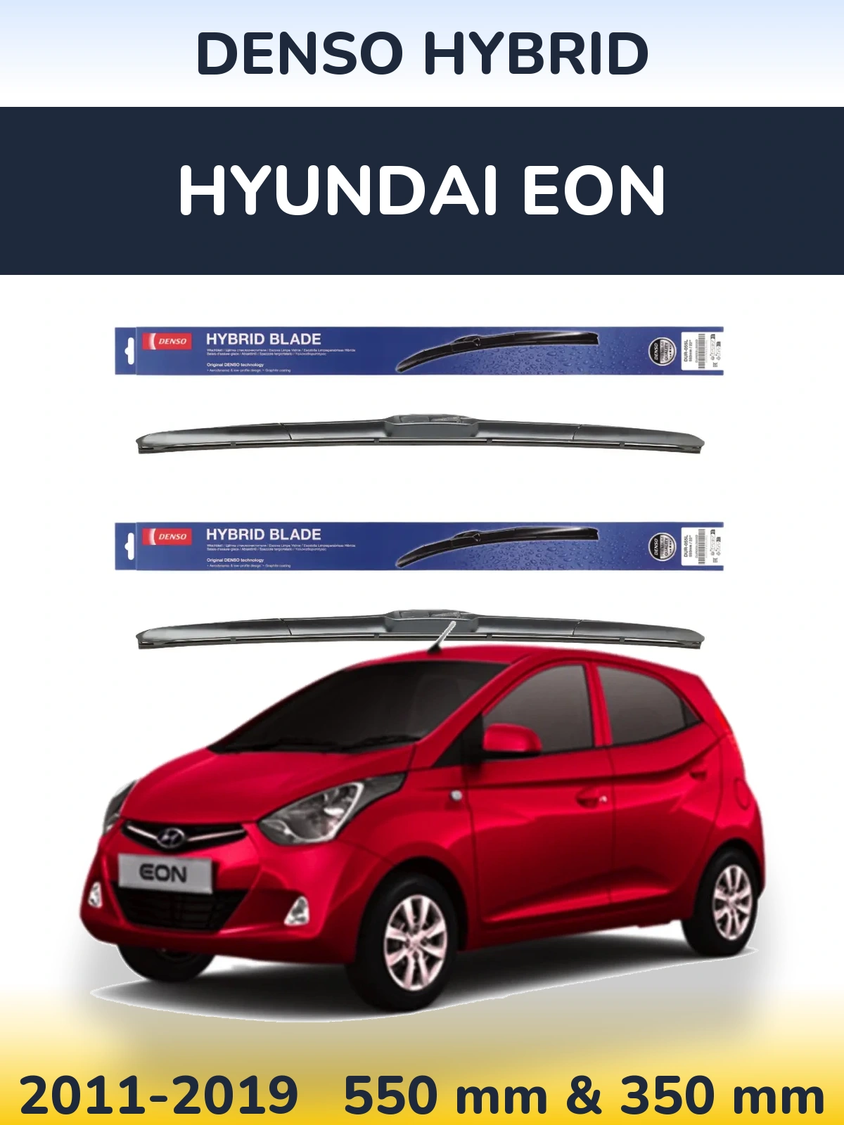 Sada předních stěračů Denso Hybrid 550 a 350 mm pro Hyundai EON 2011-2019