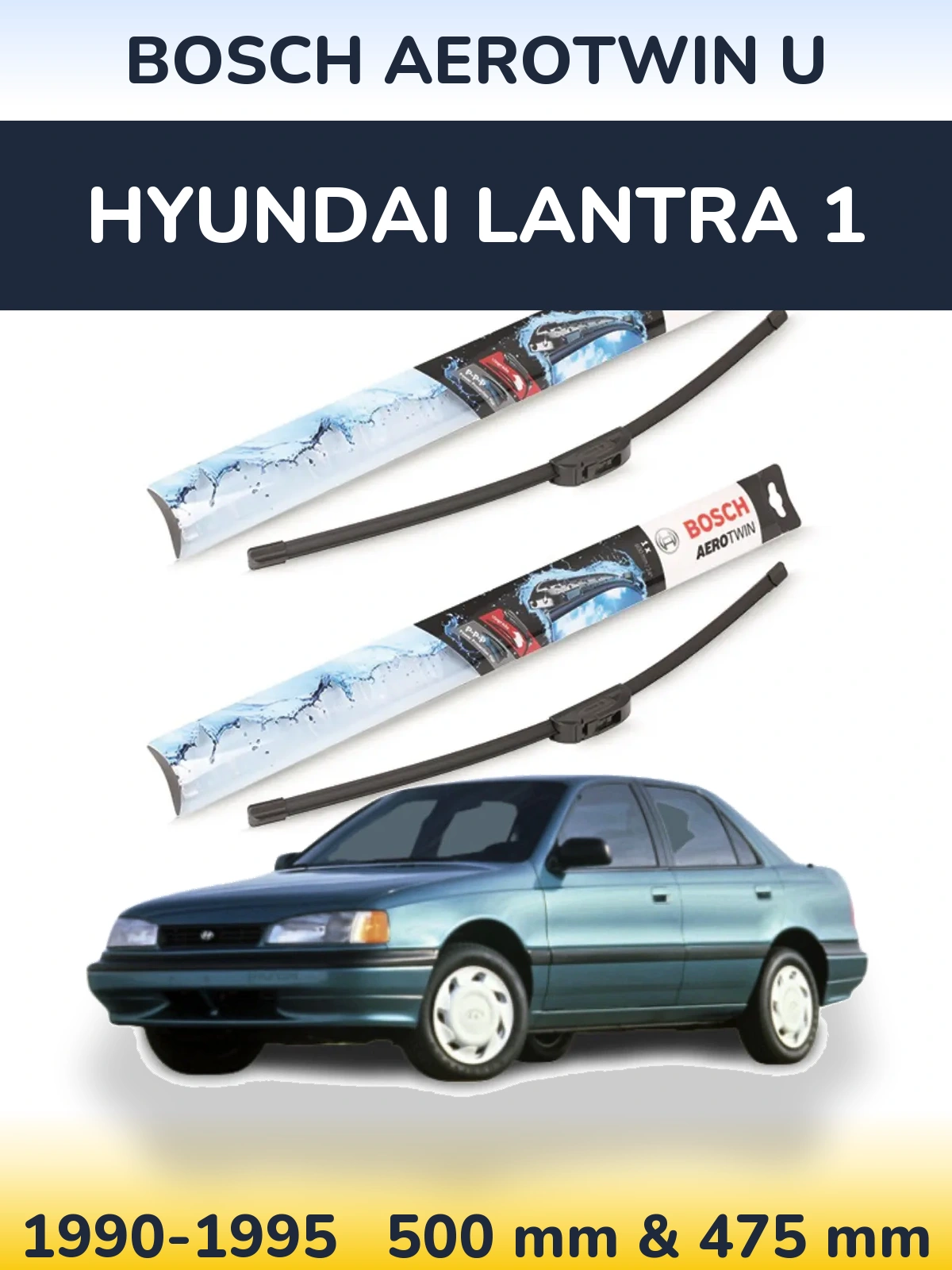 Sada předních stěračů BOSCH AeroTwin U 500 a 475 mm pro Hyundai Lantra 1 1990-1995