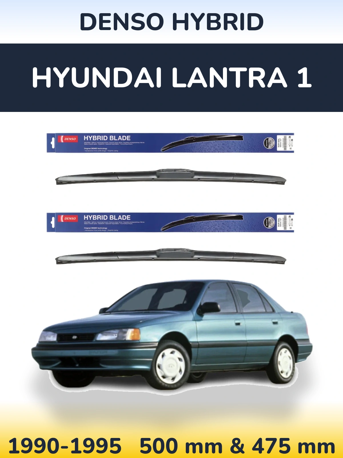 Sada předních stěračů Denso Hybrid 500 a 475 mm pro Hyundai Lantra 1 1990-1995