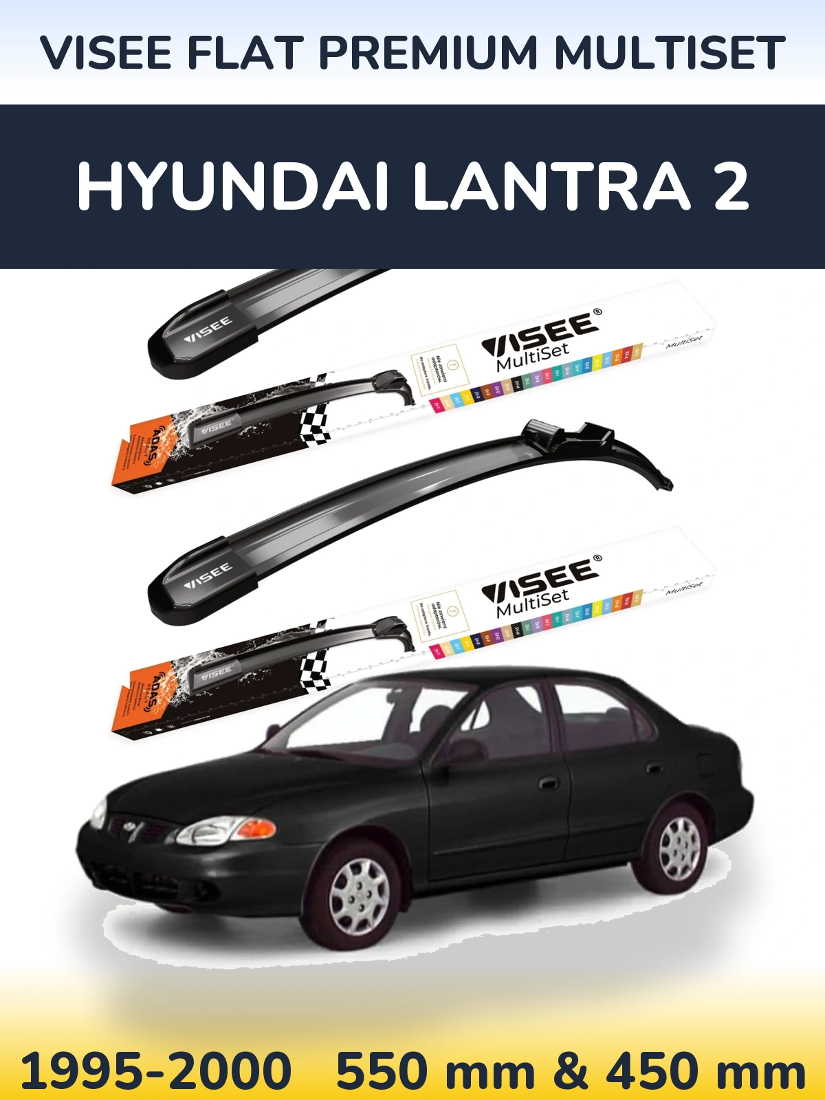 Sada předních stěračů VISEE FLAT PREMIUM MultiSet 550 a 450 mm pro Hyundai Lantra 2 1995-2000