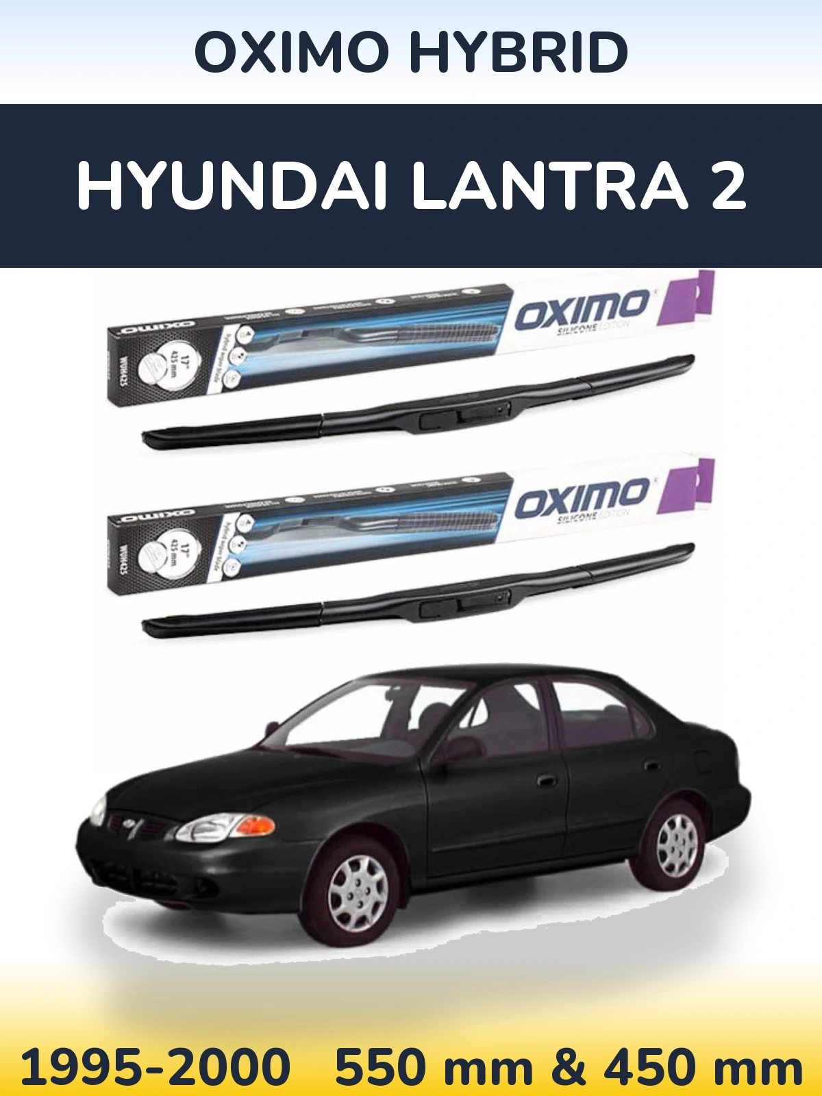 Sada předních stěračů Oximo Hybrid 550 a 450 mm pro Hyundai Lantra 2 1995-2000