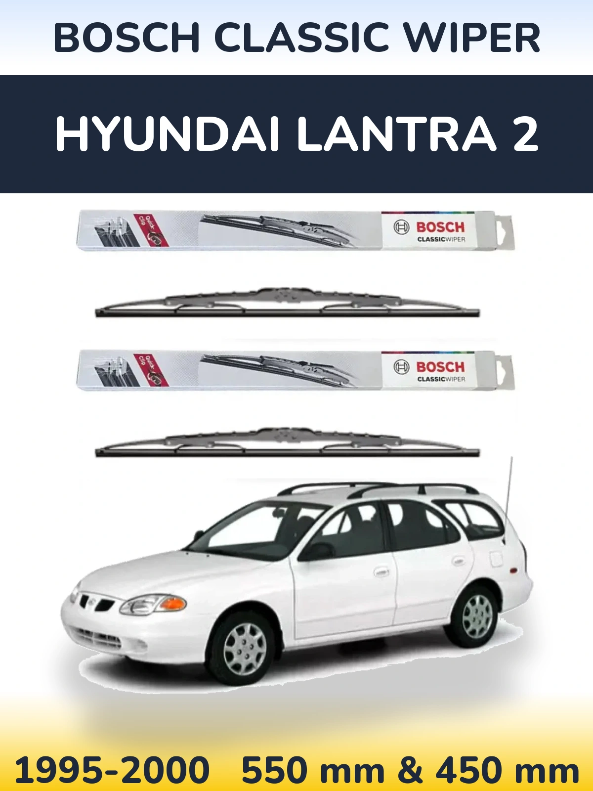 Sada předních stěračů BOSCH Classic Wiper 550 a 450 mm pro Hyundai Lantra 2 1995-2000