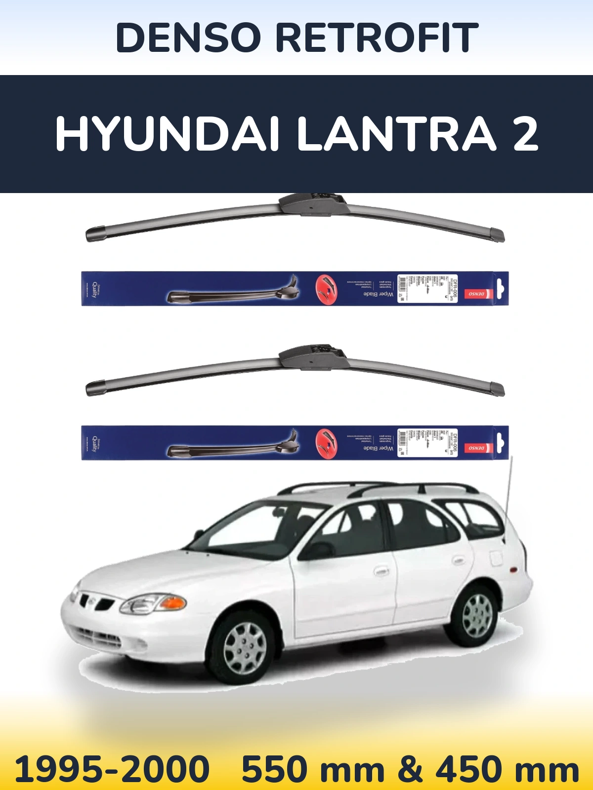 Sada předních stěračů Denso Retrofit 550 a 450 mm pro Hyundai Lantra 2 1995-2000