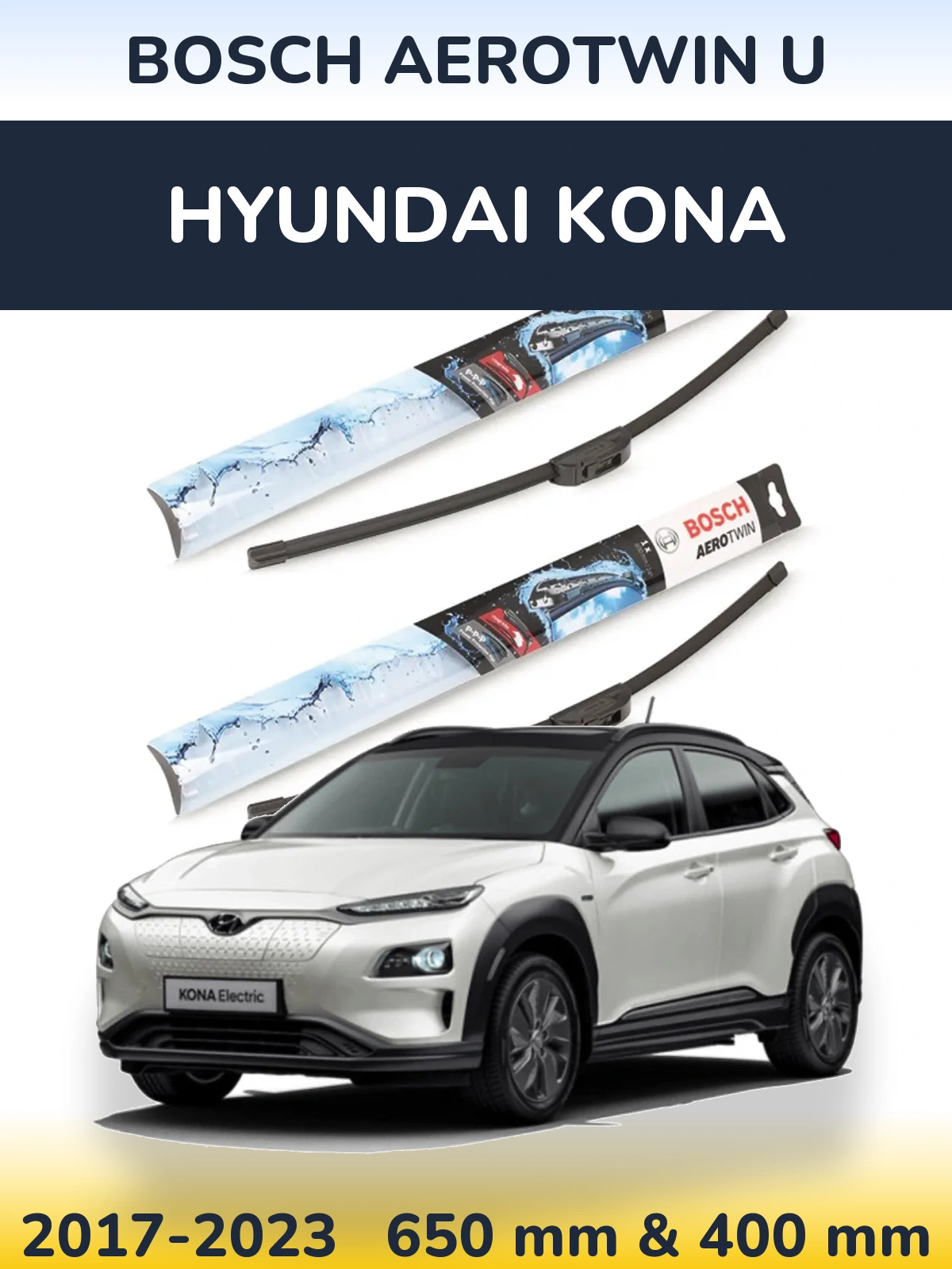 Sada předních stěračů BOSCH AeroTwin U 650 a 400 mm pro Hyundai Kona 2017-2023