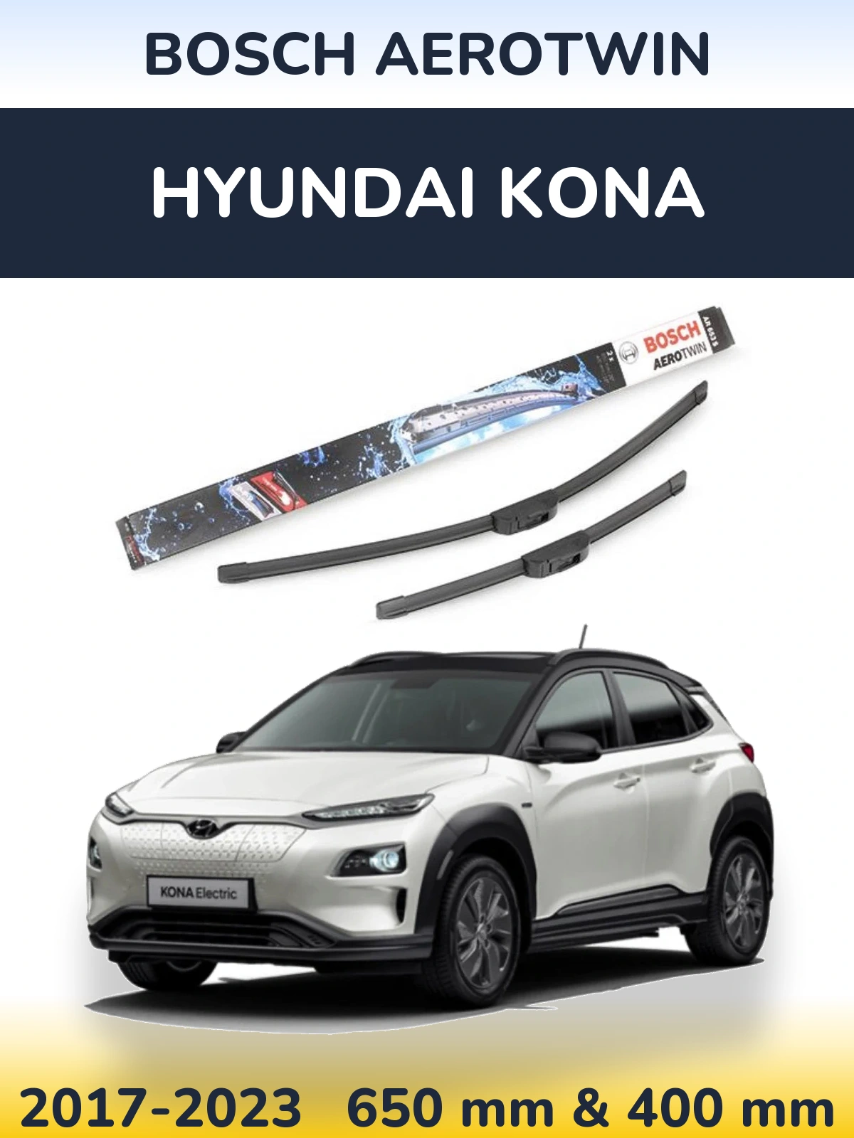 Sada předních stěračů BOSCH AeroTwin 650 a 400 mm pro Hyundai Kona 2017-2023