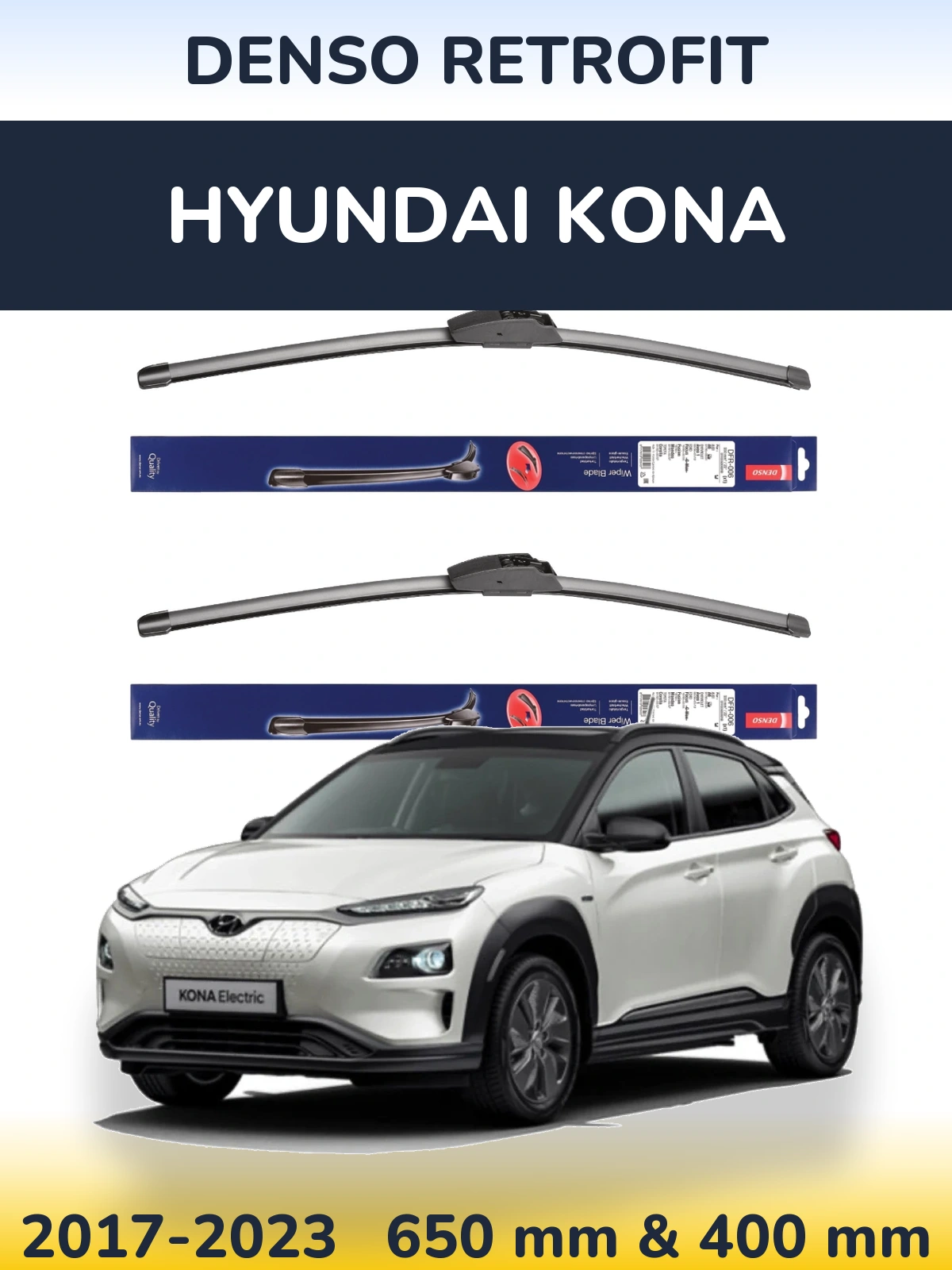 Sada předních stěračů Denso Retrofit 650 a 400 mm pro Hyundai Kona 2017-2023