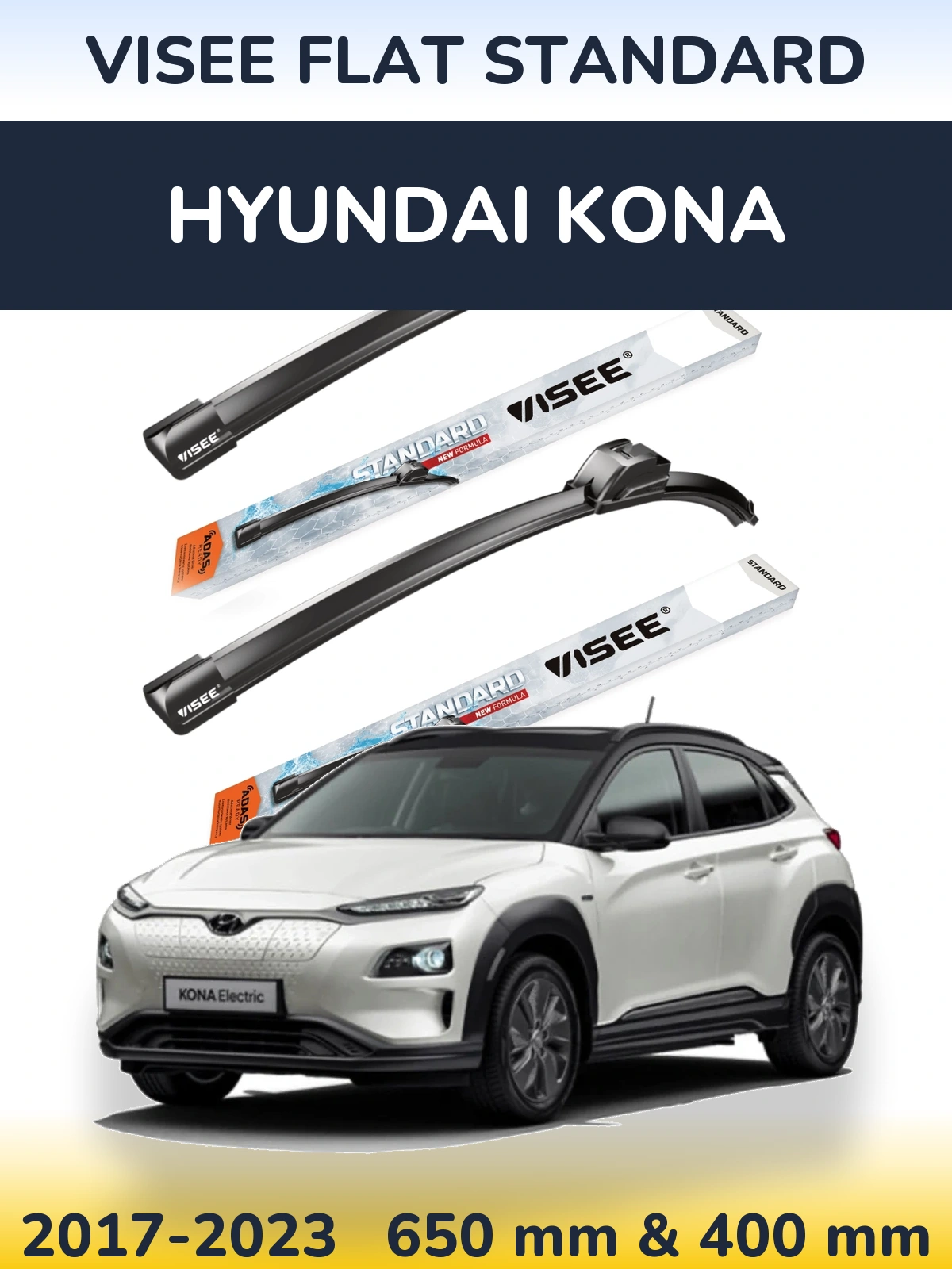 Sada předních stěračů VISEE FLAT STANDARD 650 a 400 mm pro Hyundai Kona 2017-2023