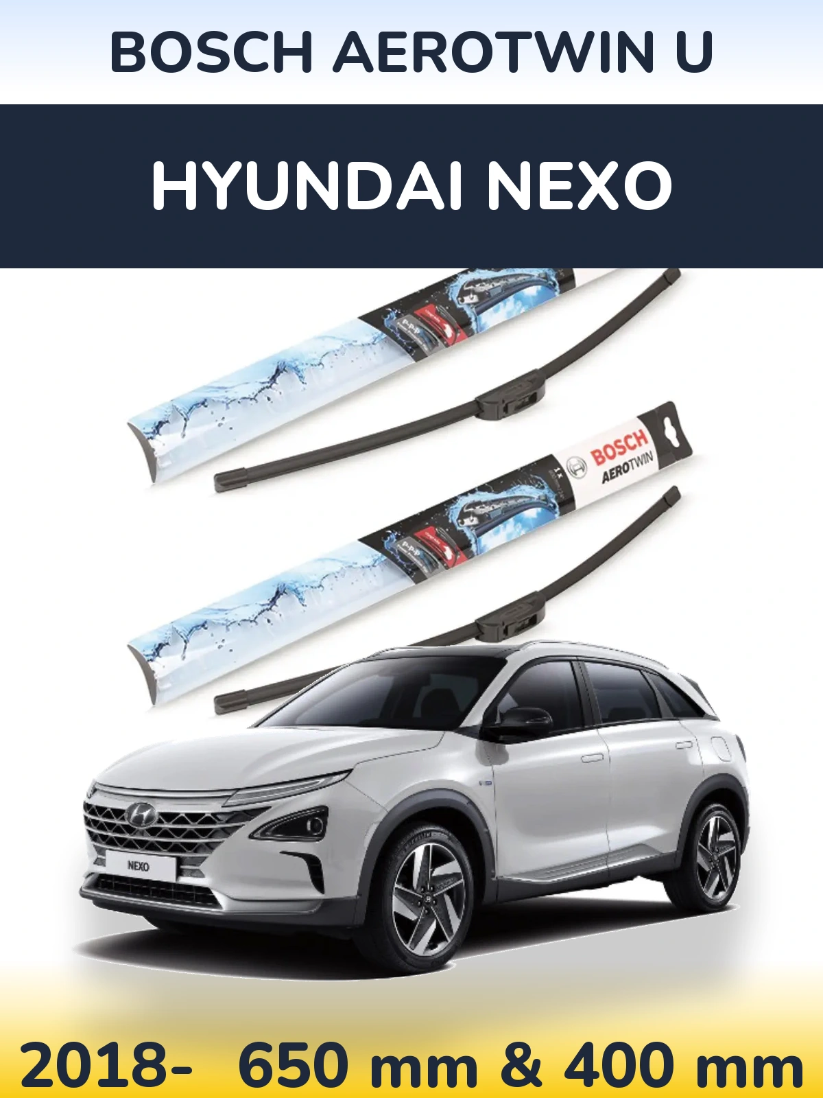 Комплект передніх щіток BOSCH AeroTwin U 650 & 400 мм для Hyundai Nexo 2018-2026
