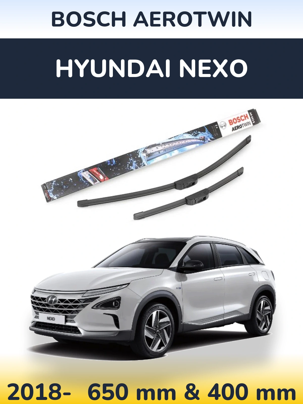 Sada předních stěračů BOSCH AeroTwin 650 a 400 mm pro Hyundai Nexo 2018-2026