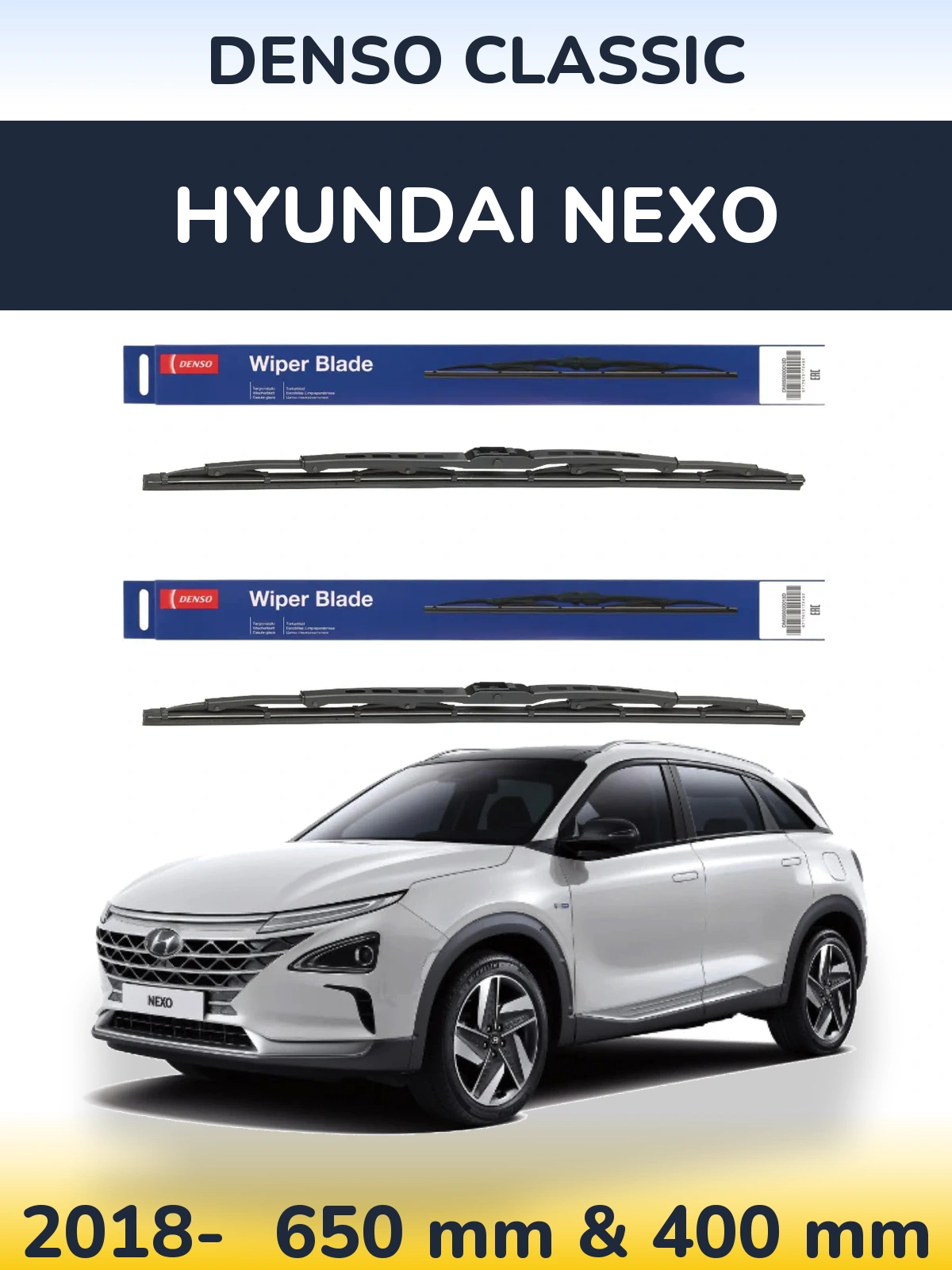Sada předních stěračů Denso Classic 650 a 400 mm pro Hyundai Nexo 2018-2026