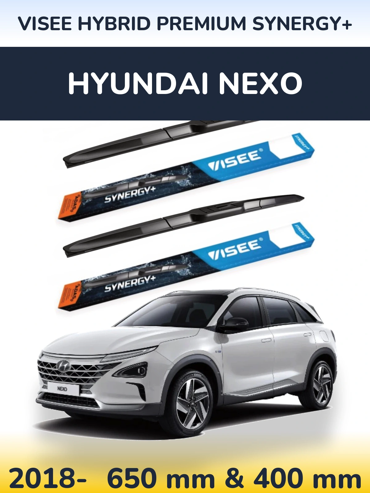 Sada předních stěračů VISEE HYBRID PREMIUM SYNERGY+ 650 a 400 mm pro Hyundai Nexo 2018-2026