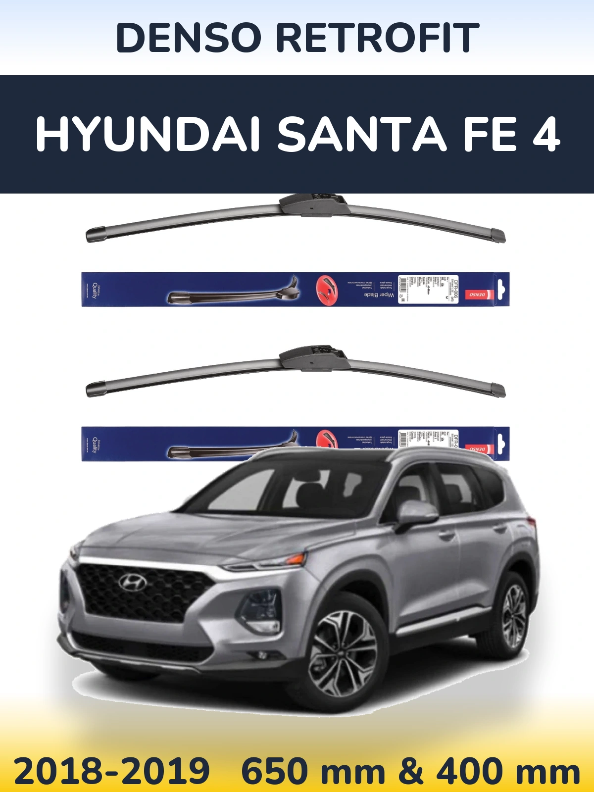 Sada předních stěračů Denso Retrofit 650 a 400 mm pro Hyundai Santa Fe 4 2018-2019