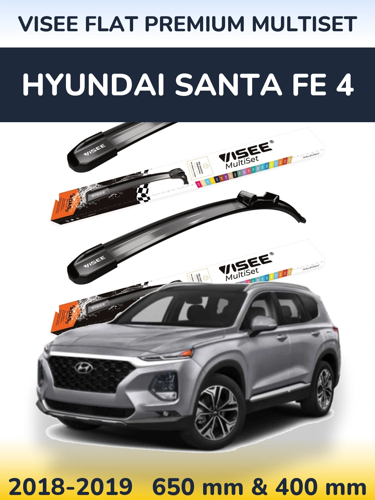 Sada předních stěračů VISEE FLAT PREMIUM MultiSet 650 a 400 mm pro Hyundai Santa Fe 4 2018-2019