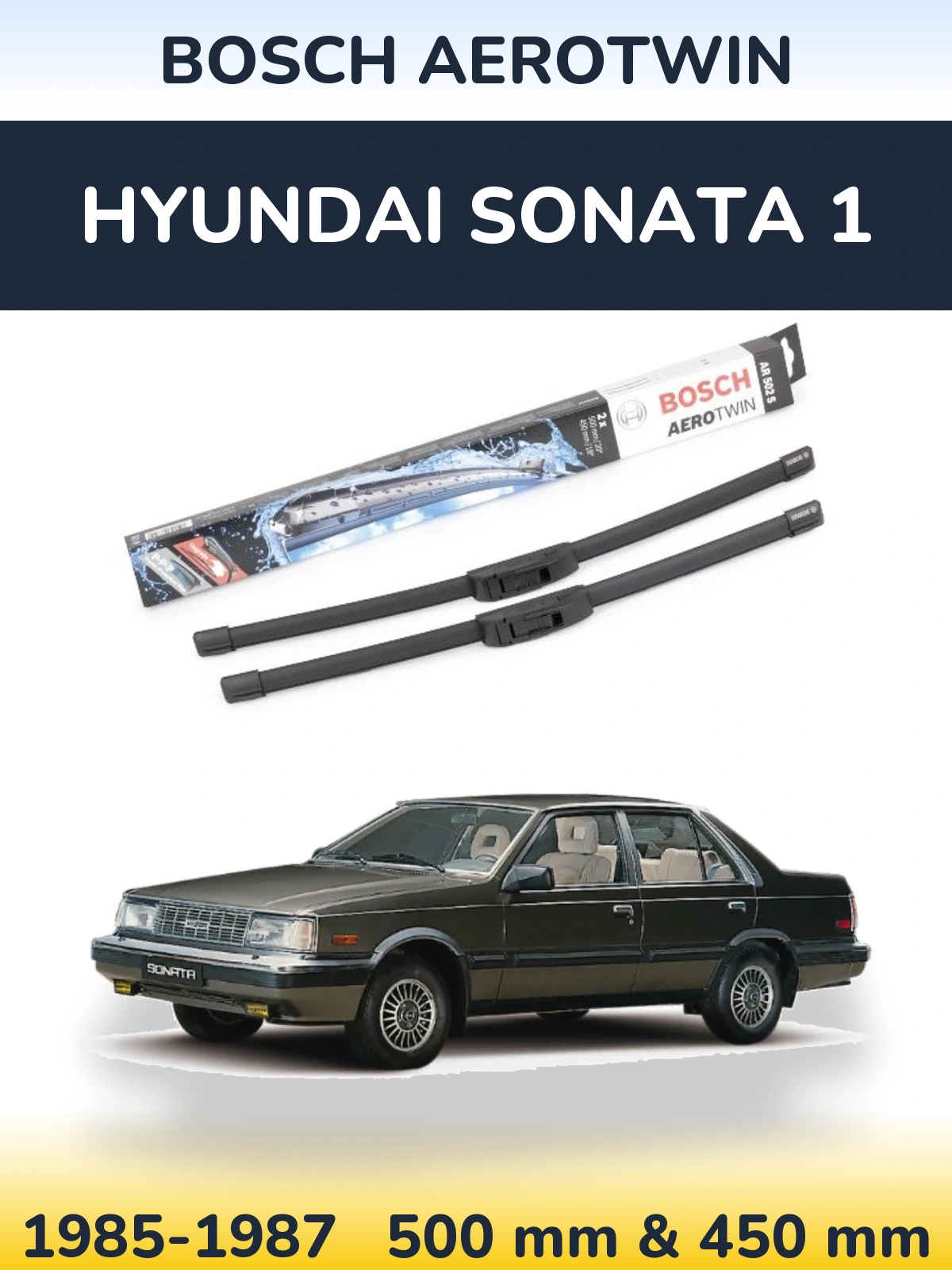 Sada předních stěračů BOSCH AeroTwin 500 a 450 mm pro Hyundai Sonata 1 1985-1987