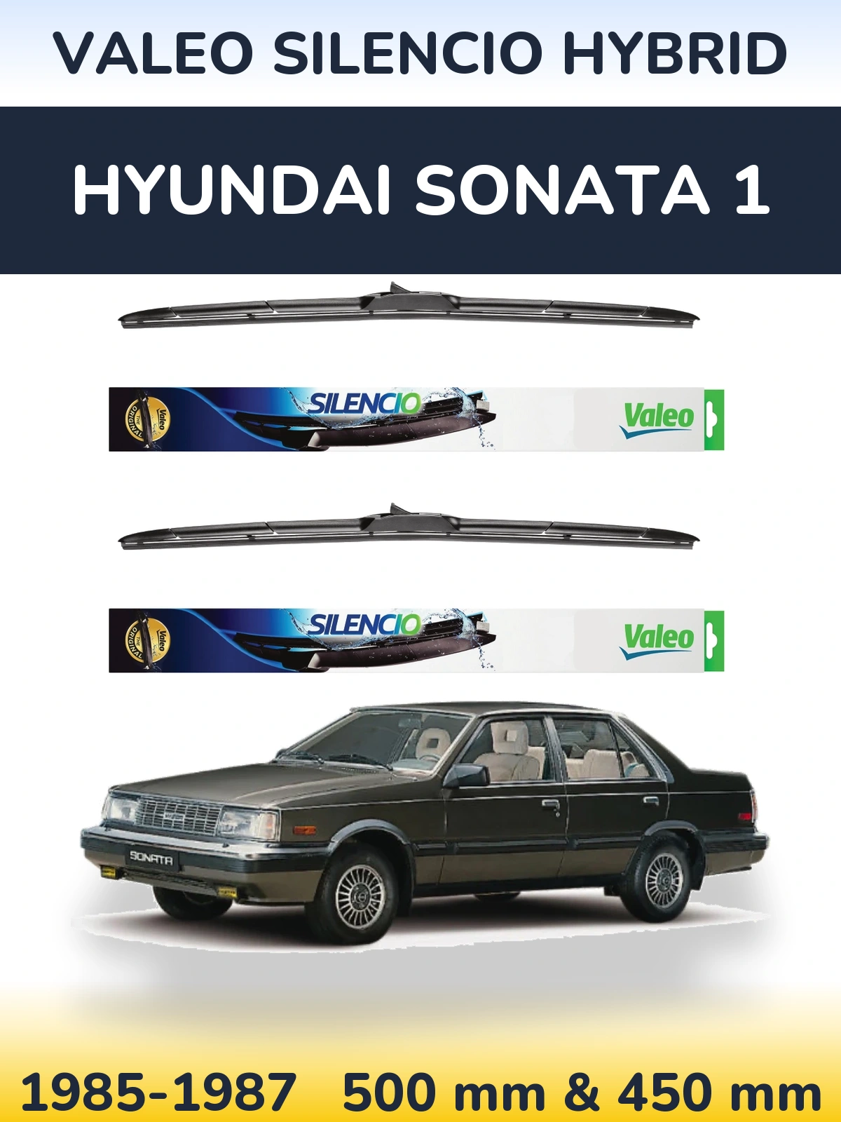 Комплект передніх щіток Valeo Silencio Hybrid 500 & 450 мм для Hyundai Sonata 1 1985-1987