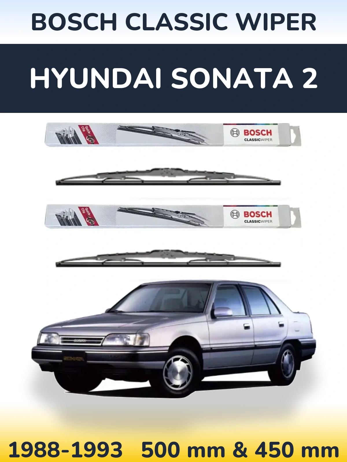 Sada předních stěračů BOSCH Classic Wiper 500 a 450 mm pro Hyundai Sonata 2 1988-1993