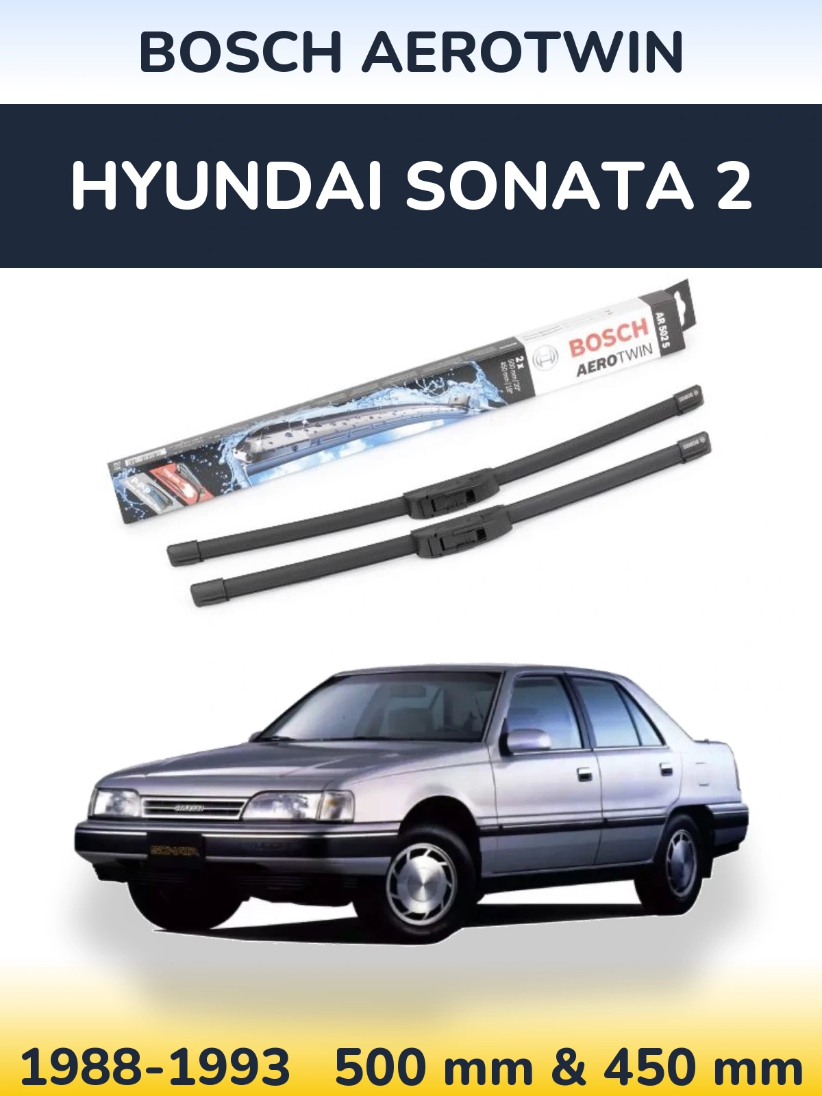 Sada předních stěračů BOSCH AeroTwin 500 a 450 mm pro Hyundai Sonata 2 1988-1993
