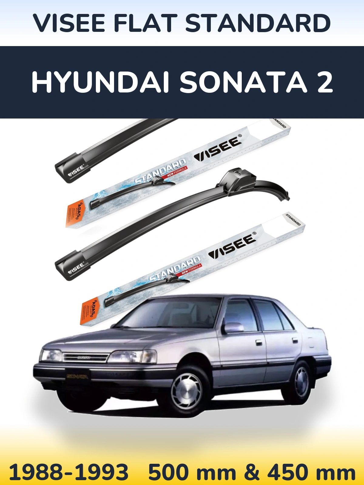 Sada předních stěračů VISEE FLAT STANDARD 500 a 450 mm pro Hyundai Sonata 2 1988-1993