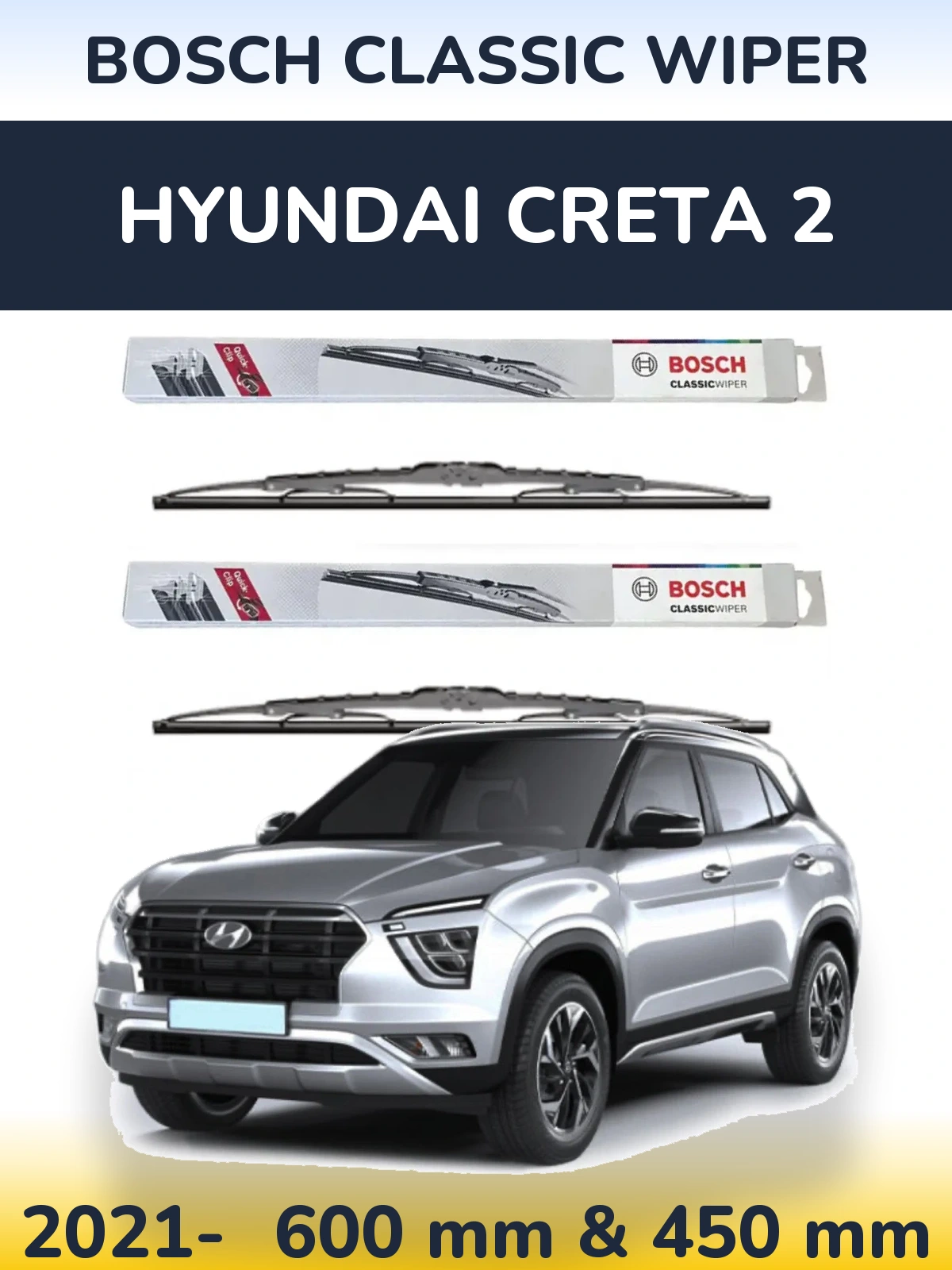 Sada předních stěračů BOSCH Classic Wiper 600 a 450 mm pro Hyundai Creta 2 2021-2026