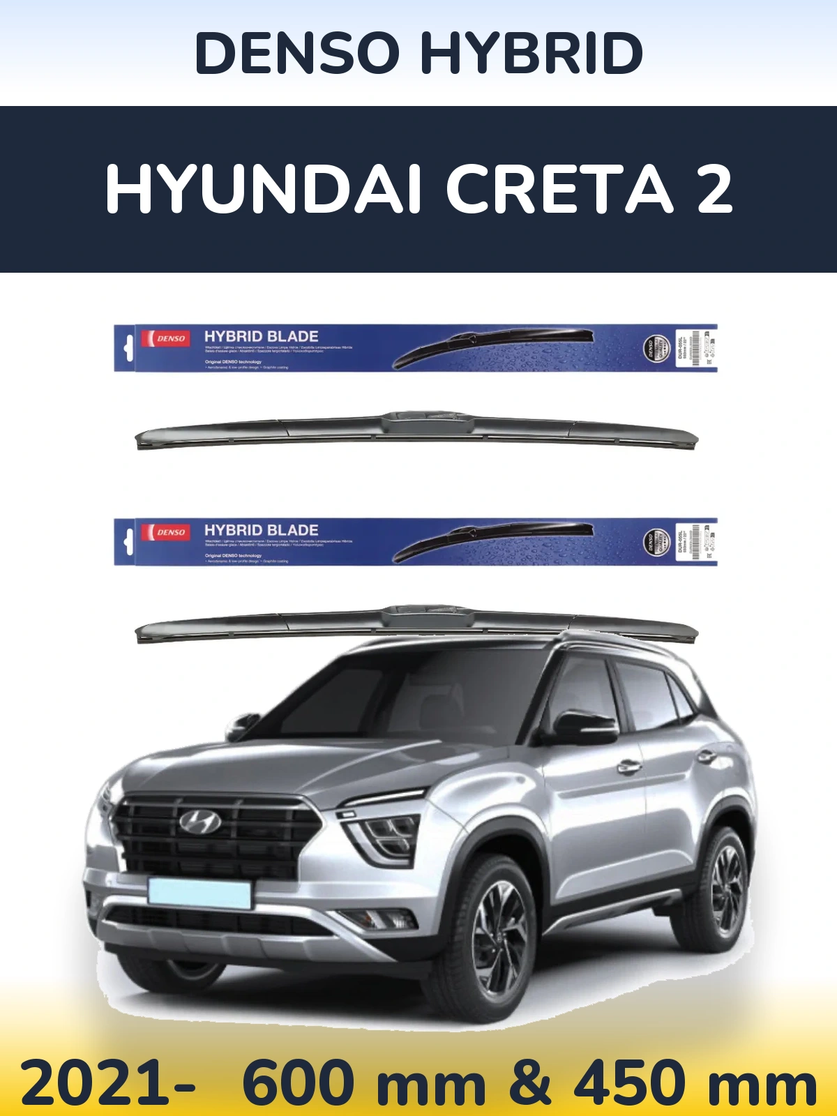 Sada předních stěračů Denso Hybrid 600 a 450 mm pro Hyundai Creta 2 2021-2026
